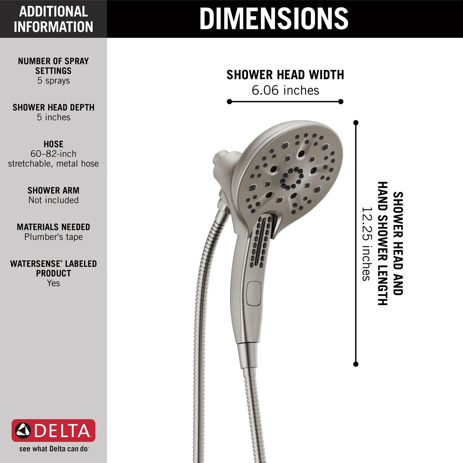 In2ition&reg; H<sub>2</sub>Okinetic&reg; 5-Setting Two-in-One Shower