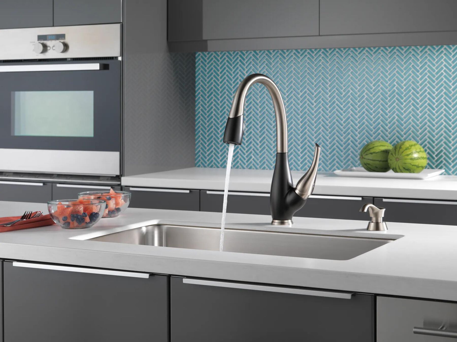 Single Handle Pull-Down Kitchen Faucet with Soap Dispenser