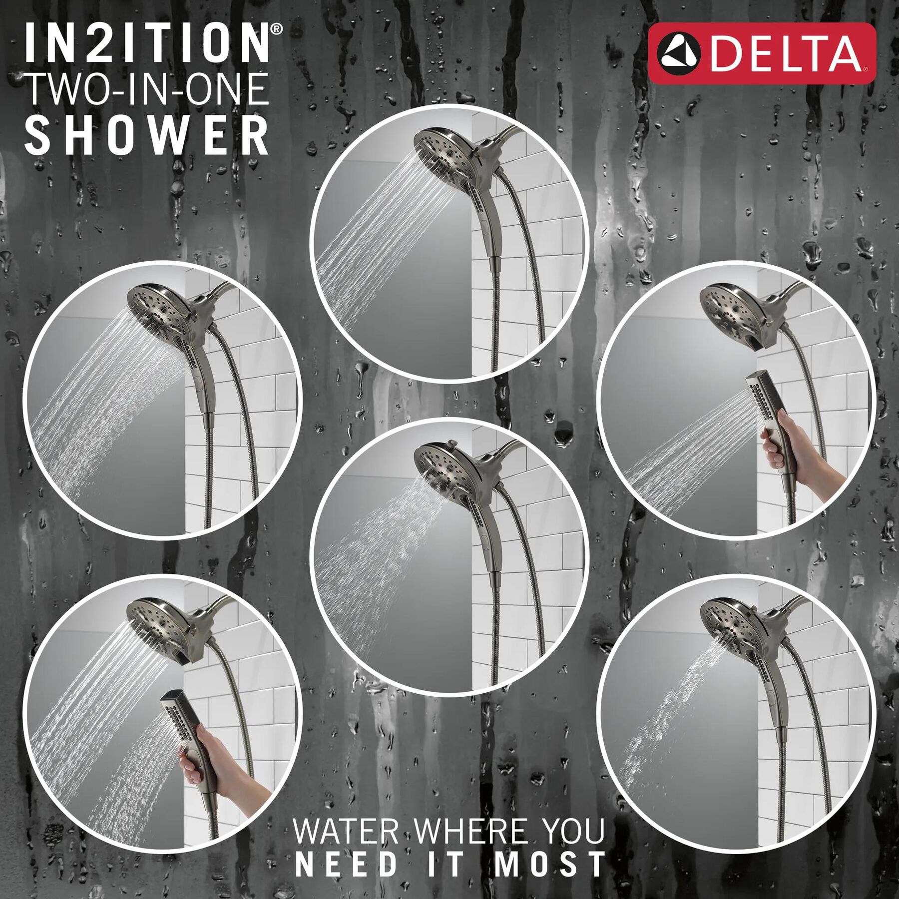 In2ition&reg; H<sub>2</sub>Okinetic&reg; 5-Setting Two-in-One Shower