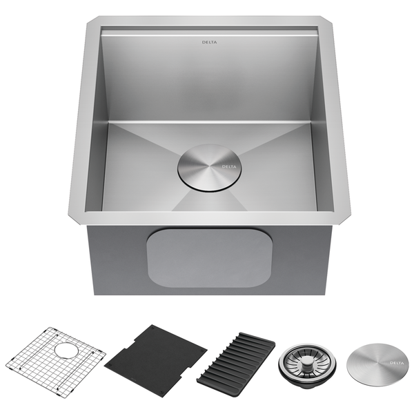 17&rdquo; Workstation Undermount Single Bowl 16 Gauge Stainless Steel&nbsp;Bar Prep Kitchen Sink with&nbsp;WorkFlow&trade; Ledge and Accessories