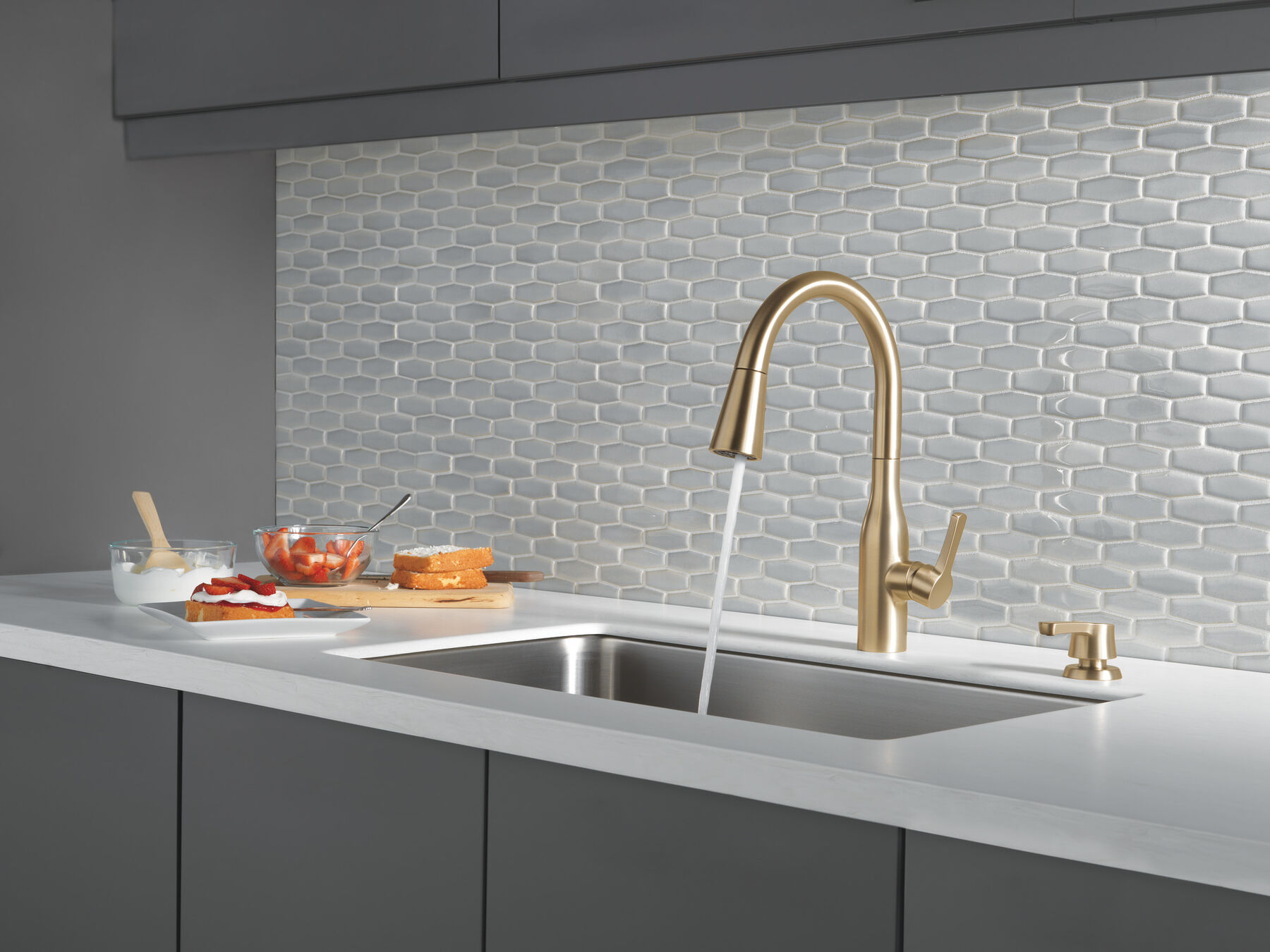 Single Handle Pull-Down Kitchen Faucet with Soap Dispenser and ShieldSpray&reg; Technology