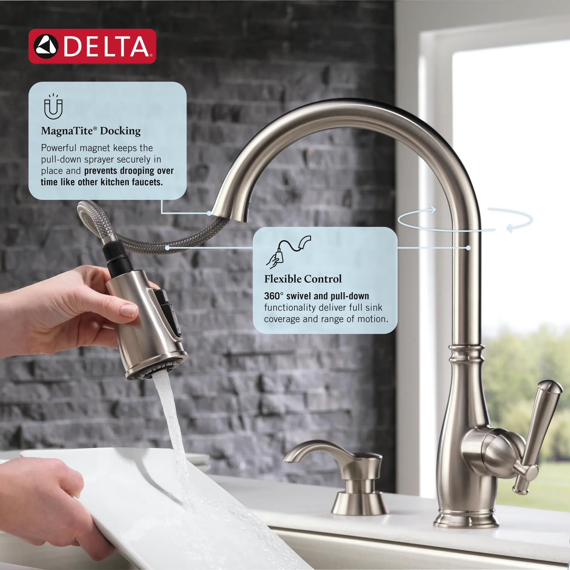 Single Handle Pull-Down Kitchen Faucet with Soap Dispenser and