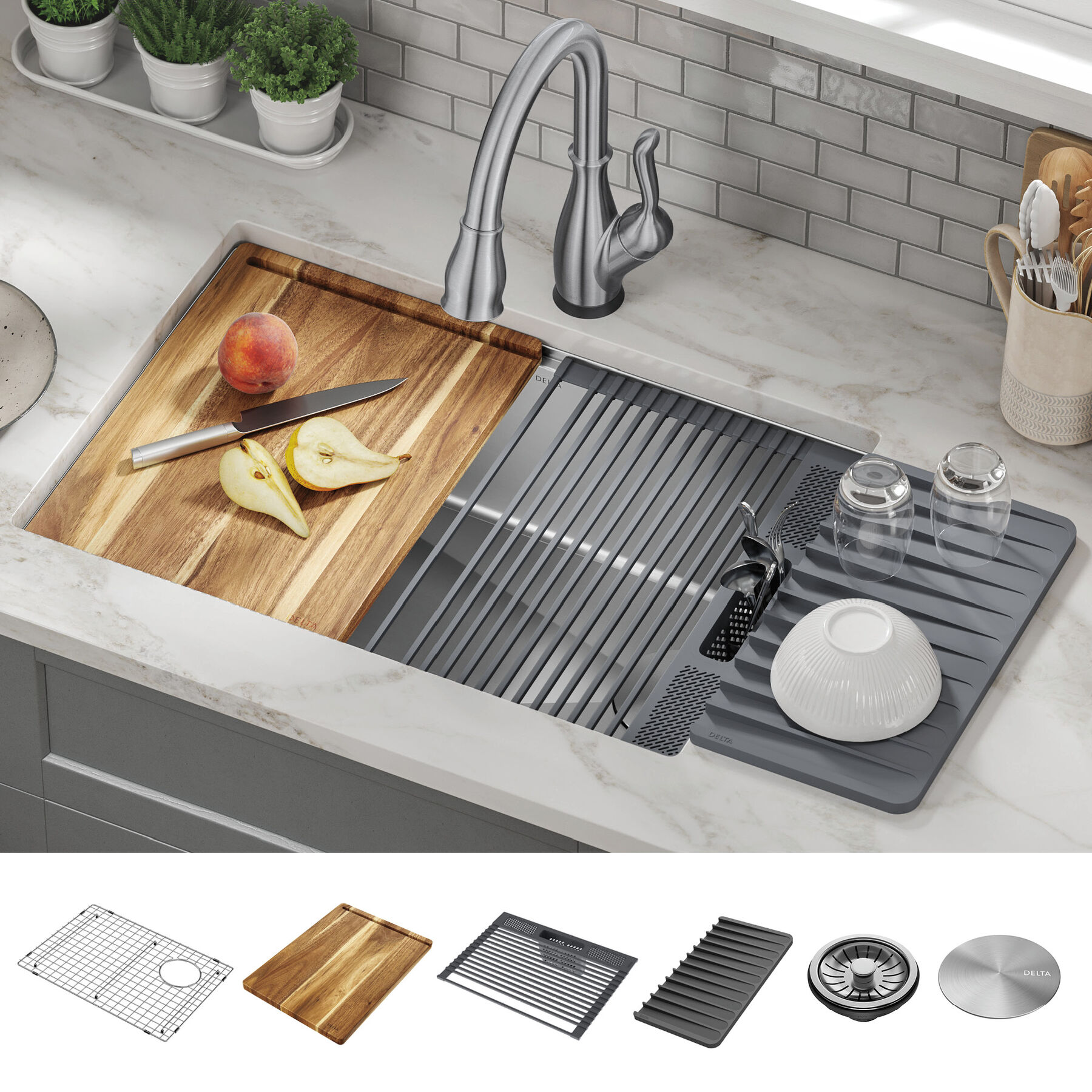 27&rdquo; Workstation Kitchen Sink Undermount Stainless Steel Single Bowl with WorkFlow&trade; Ledge and Accessories