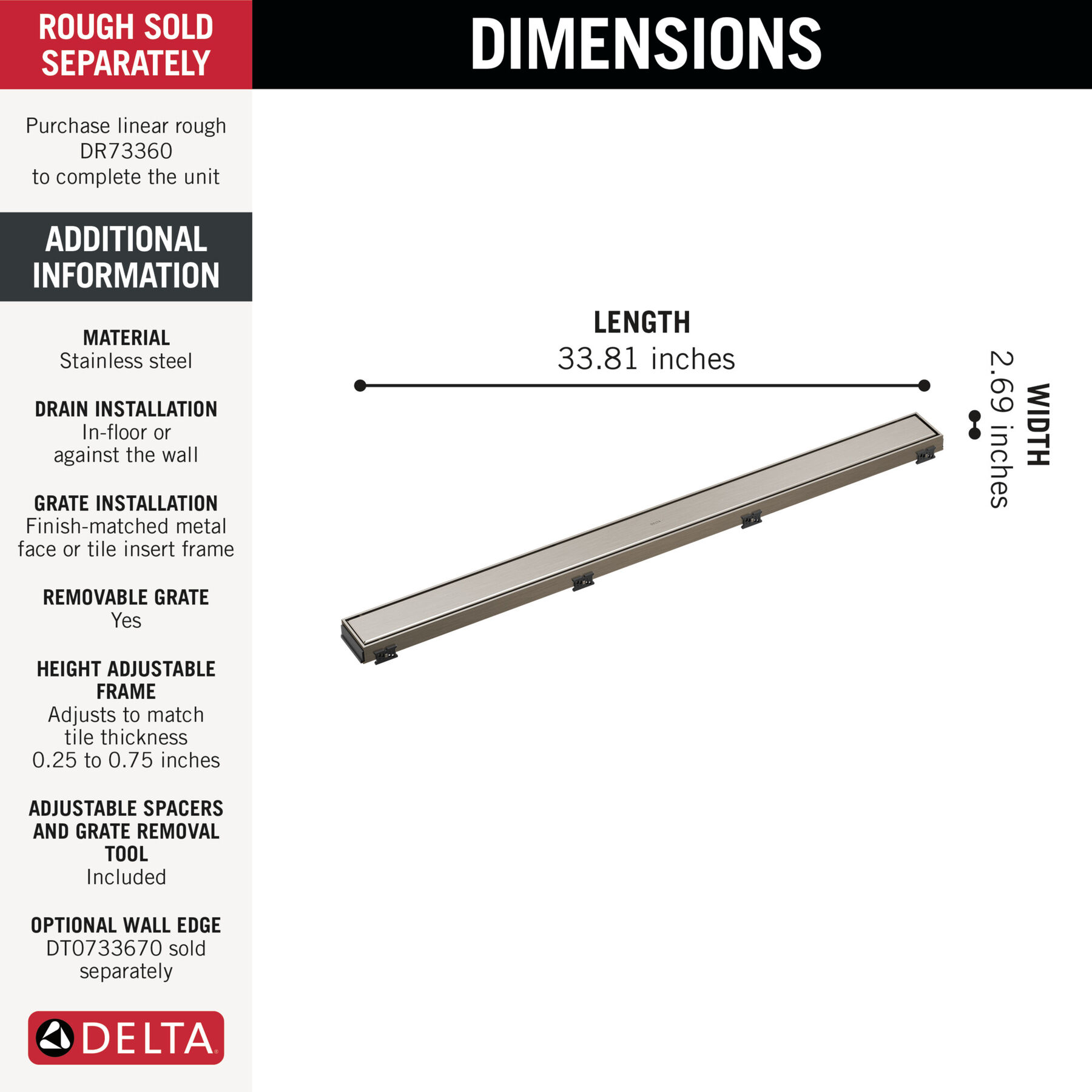 36" Reversible Linear Shower Drain Trim