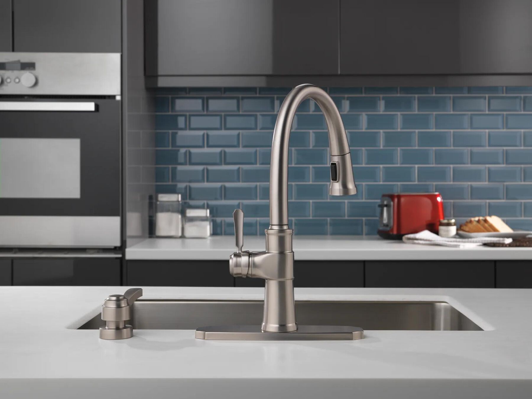 Single Handle Pull-Down Kitchen Faucet with Soap Dispenser