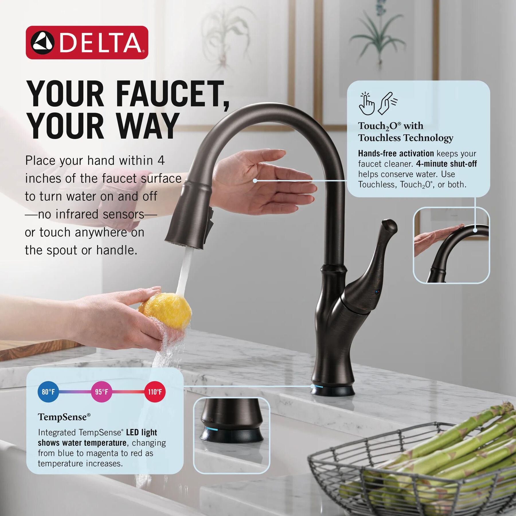 Touch<sub>2</sub>O&reg; Technology Kitchen Faucet with Touchless Technology