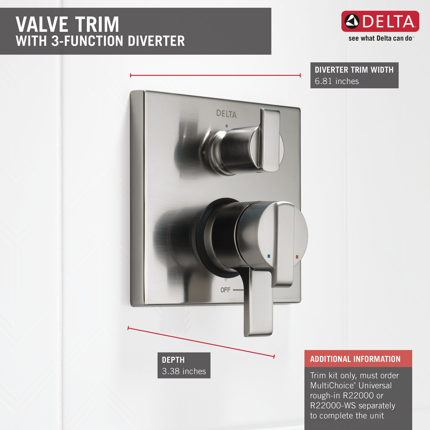 Angular Modern Monitor&reg; 17 Series Valve Trim with 3-Setting Integrated Diverter