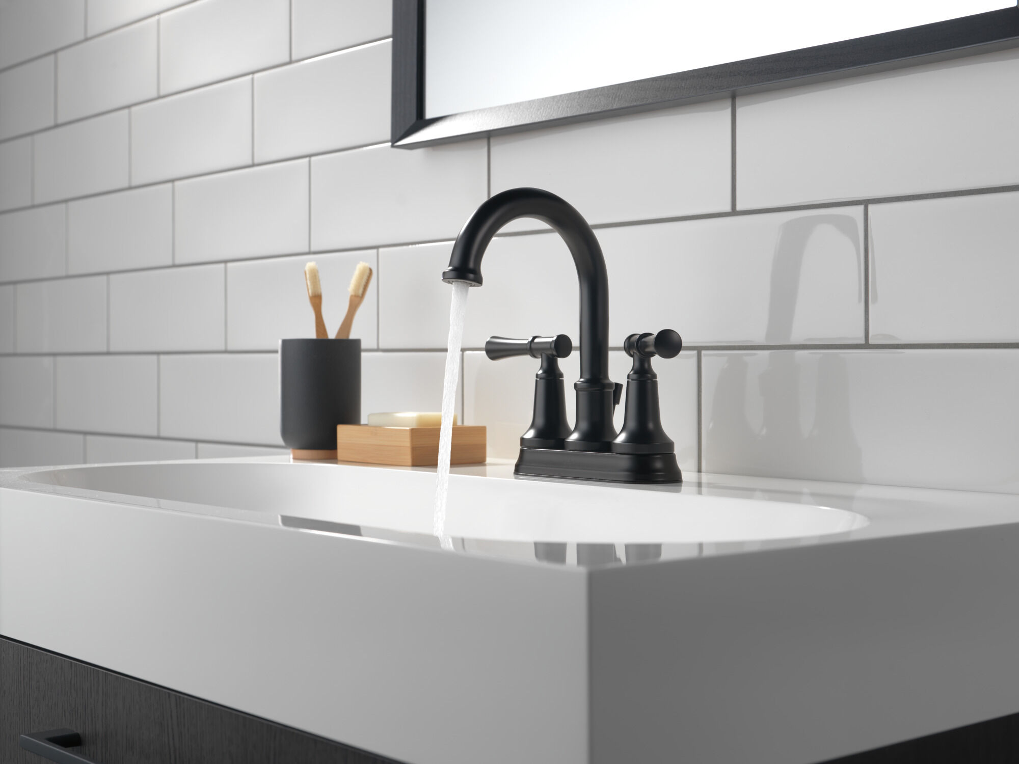 Two Handle Centerset Bathroom Faucet (Recertified) in Matte Black