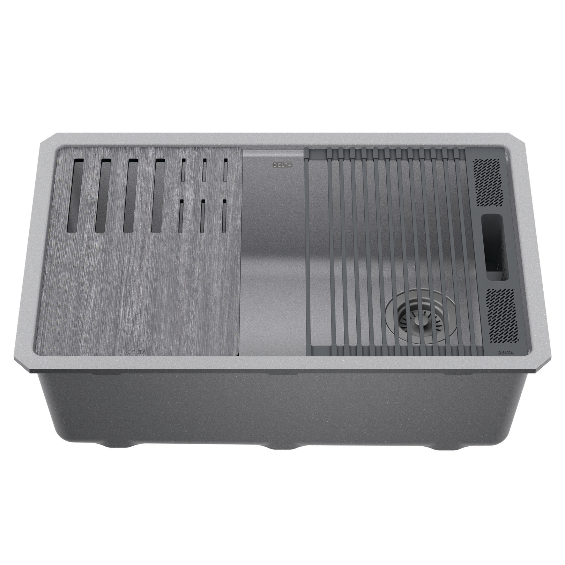 30&rdquo; Granite Composite Workstation Kitchen Sink Undermount Single Bowl with WorkFlow&trade; Ledge and Accessories in Dark Grey