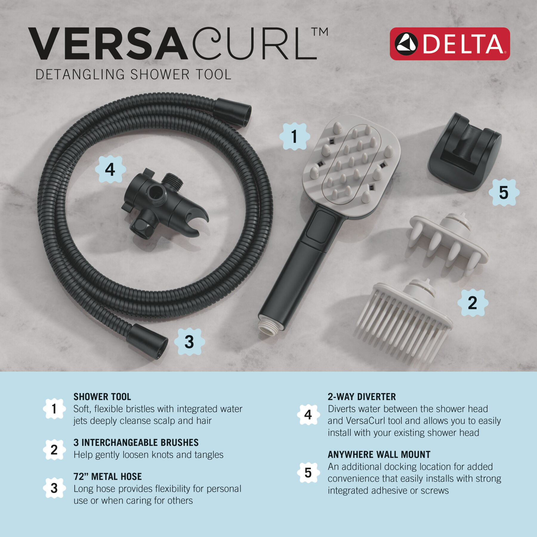 Detangling Hand Shower with 4-Setting Showerhead Bundle