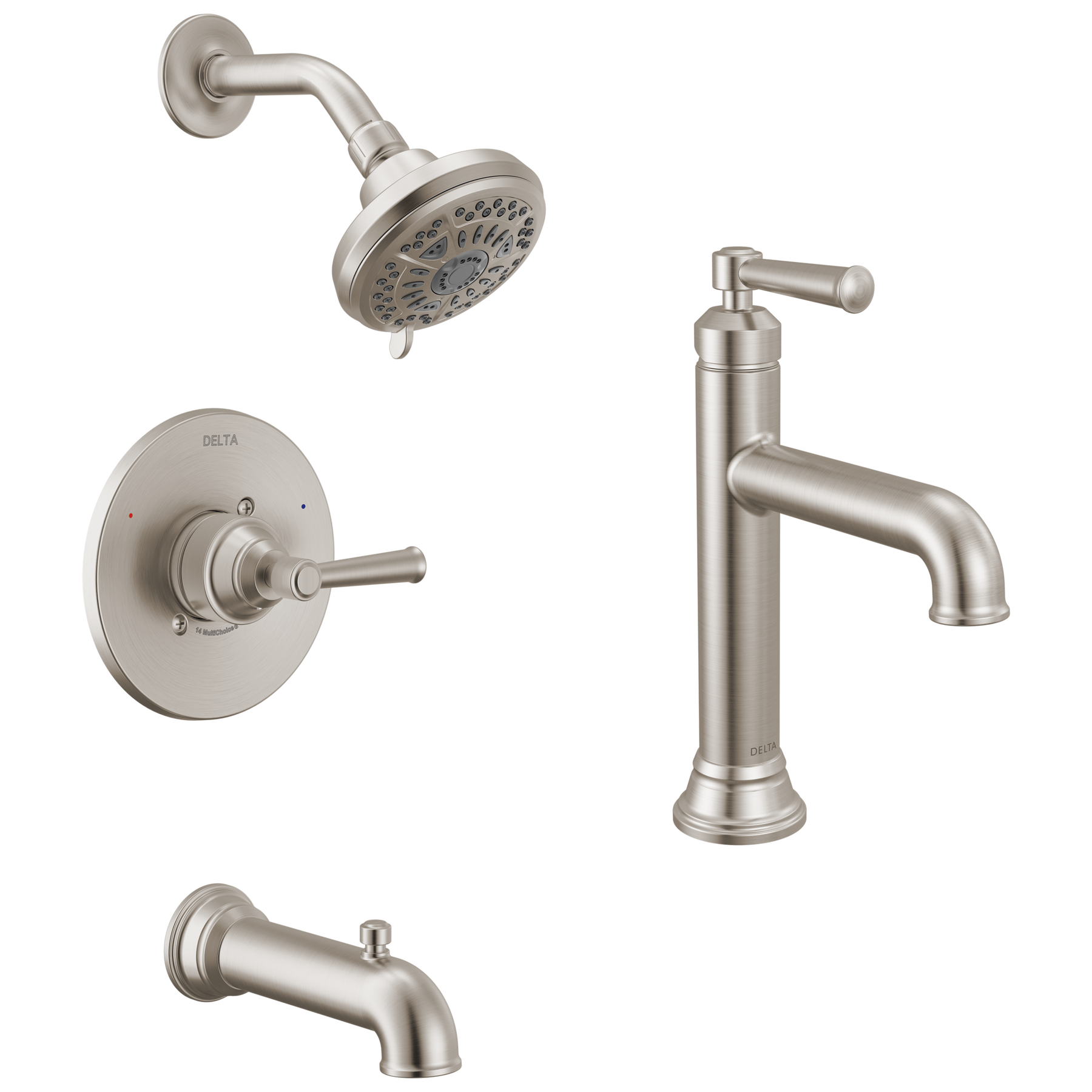 Single Handle Lavatory Faucet with 14 Series Tub Shower Trim and Rough Bundle