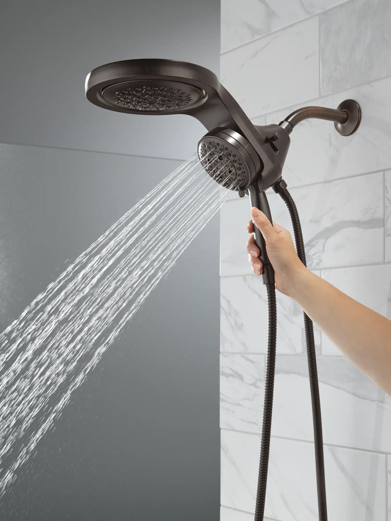 HydroRain&reg; H<sub>2</sub>Okinetic&reg; 5-Setting Two-in-One Shower Head