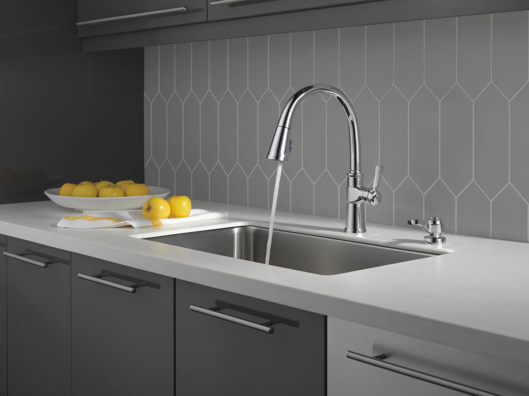 Single Handle Pull-Down Kitchen Faucet with Soap Dispenser and ShieldSpray&reg; Technology