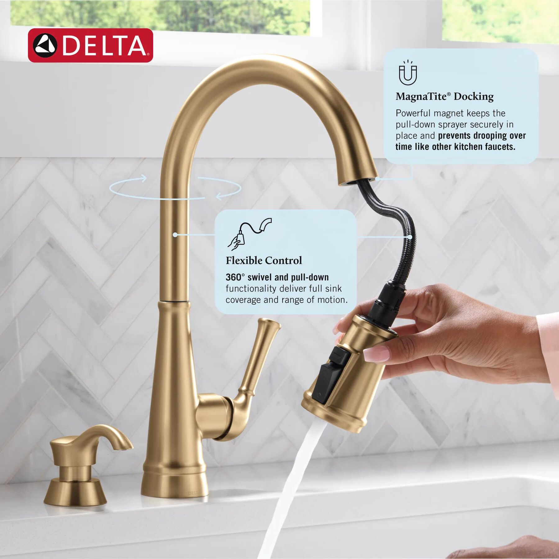 Single Handle Kitchen Pull-Down Faucet w/ Soap Dispenser