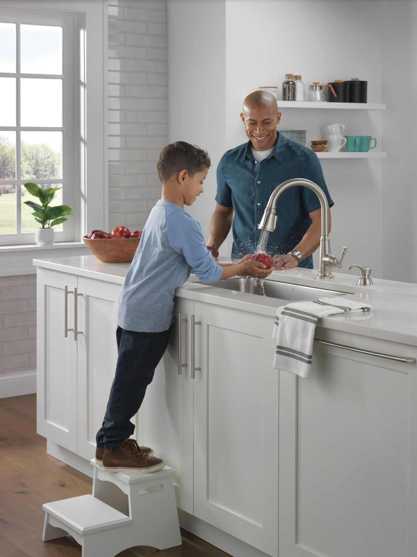 Single Handle Pull-Down Kitchen Faucet with Soap Dispenser and ShieldSpray Technology