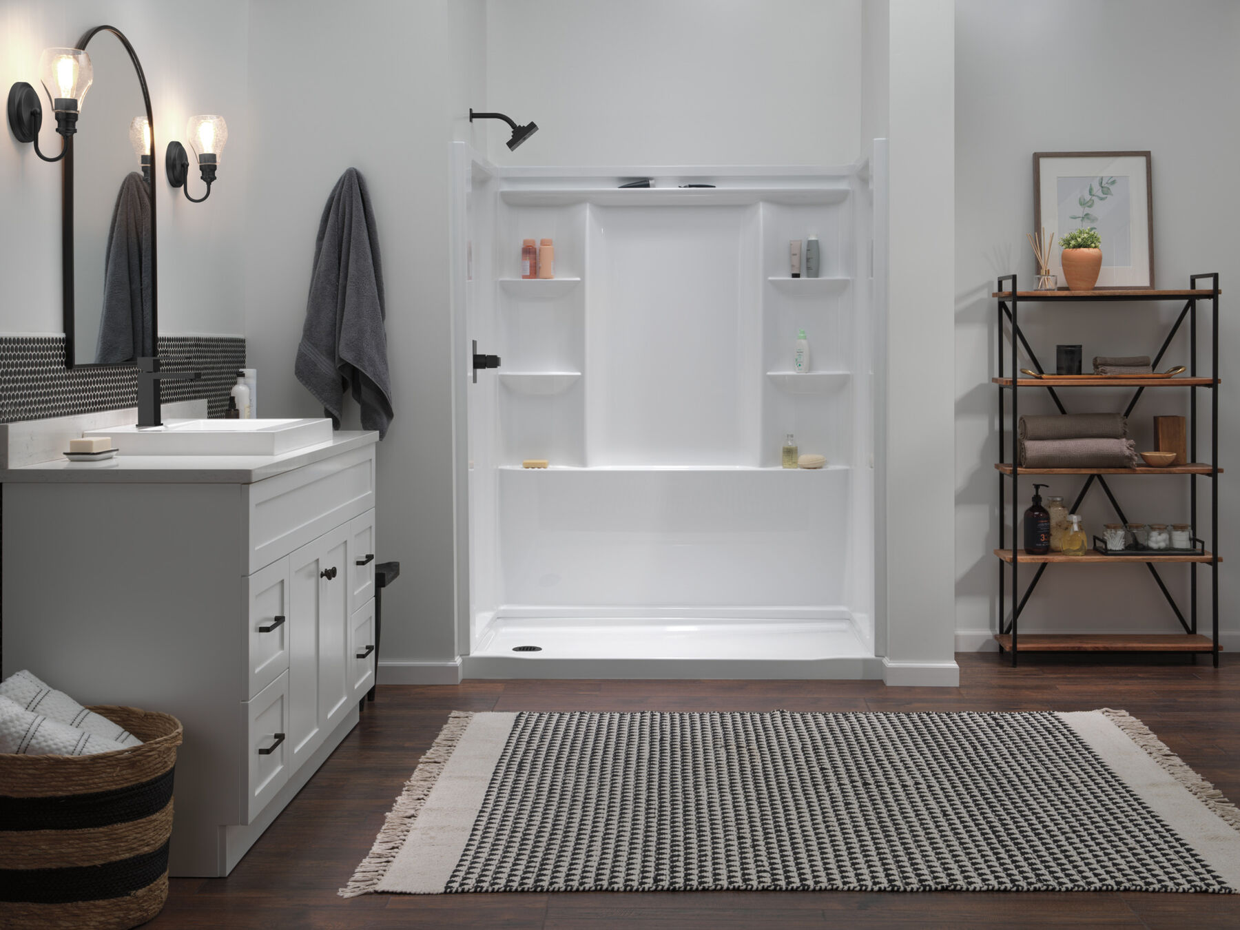60x32 Alcove Shower Bundle with Trim and Drain - Left Drain