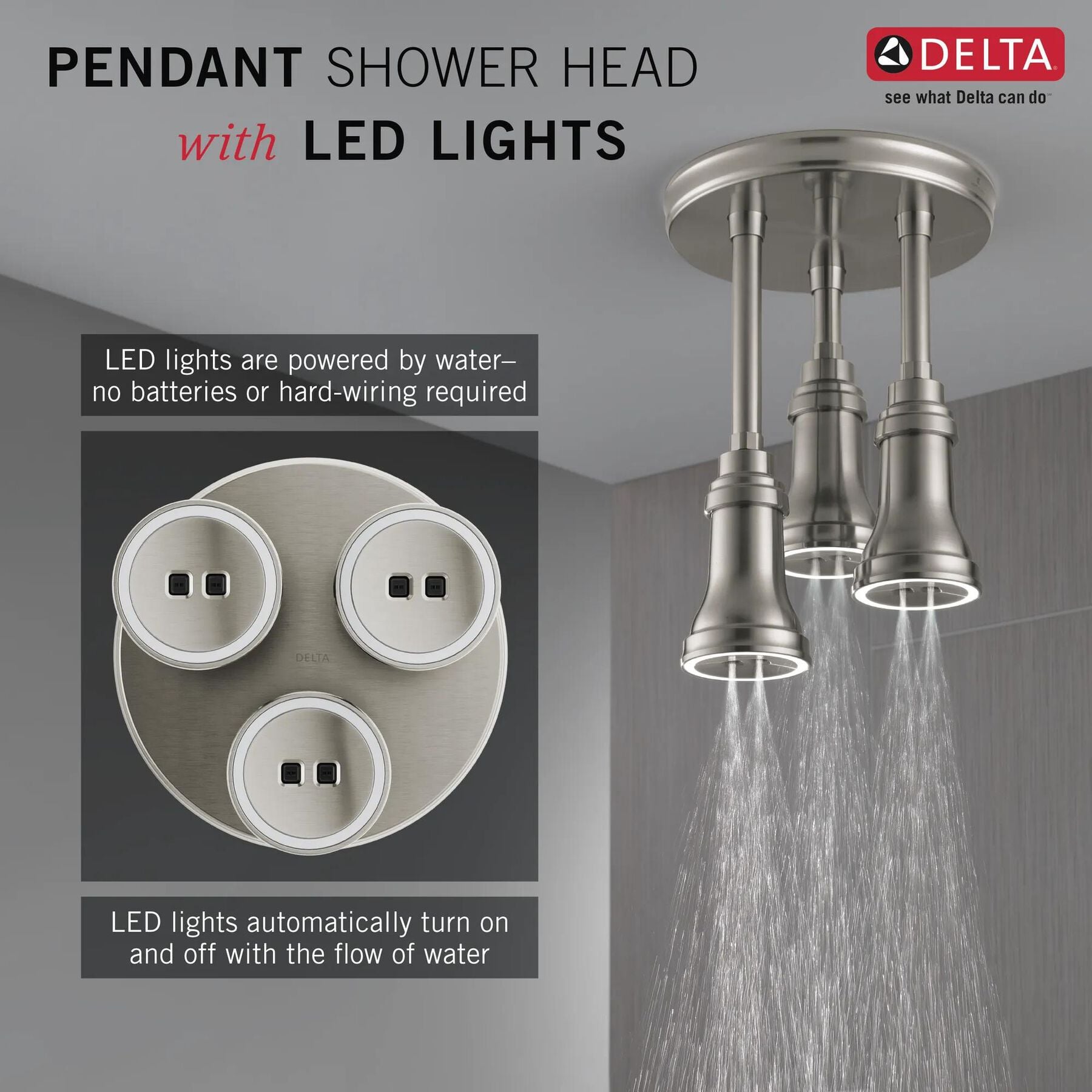 H<sub>2</sub>Okinetic&reg; Pendant Raincan Shower Head with LED Light