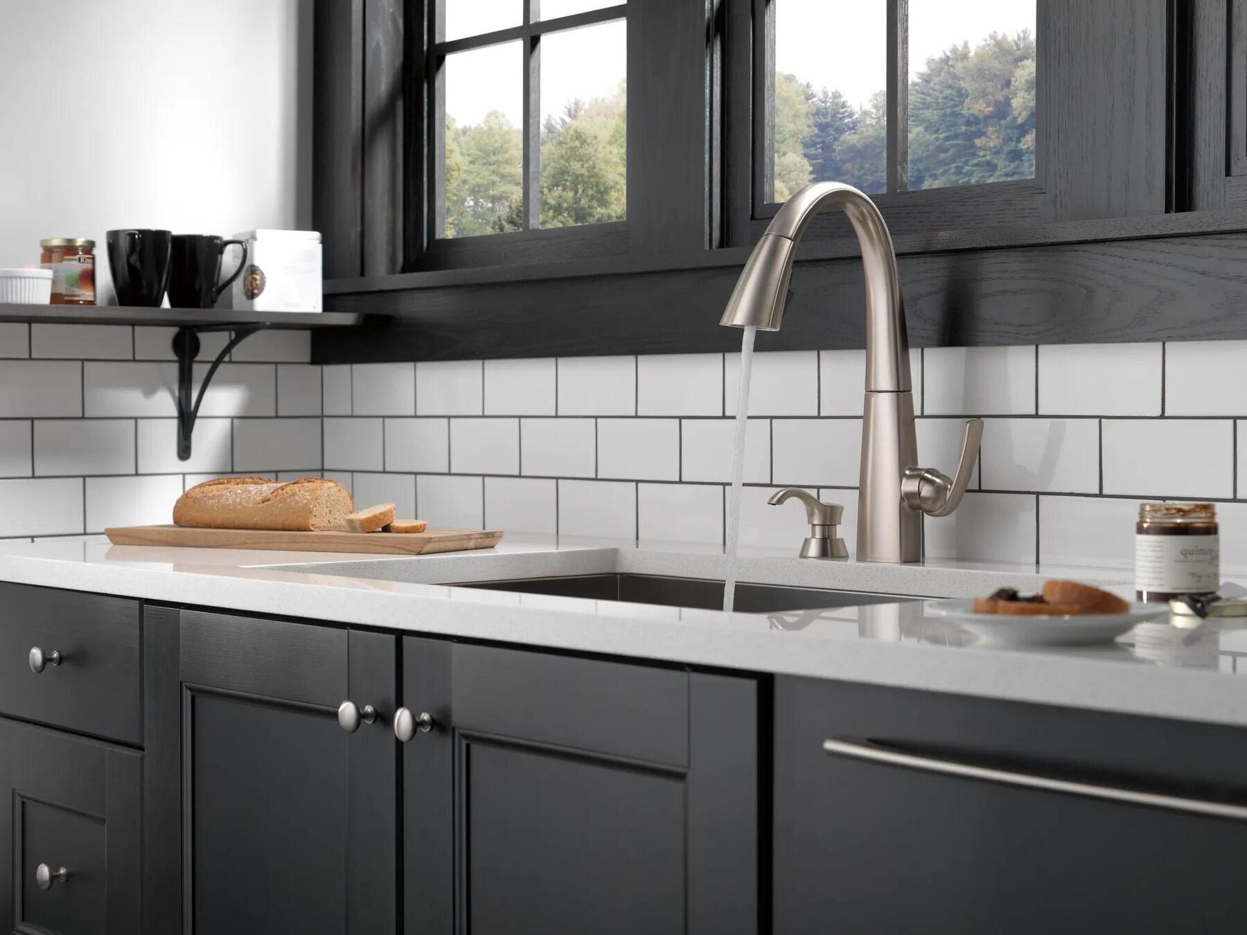 Single Handle Pull-Down Kitchen Faucet with Soap Dispenser and ShieldSpray&reg; Technology