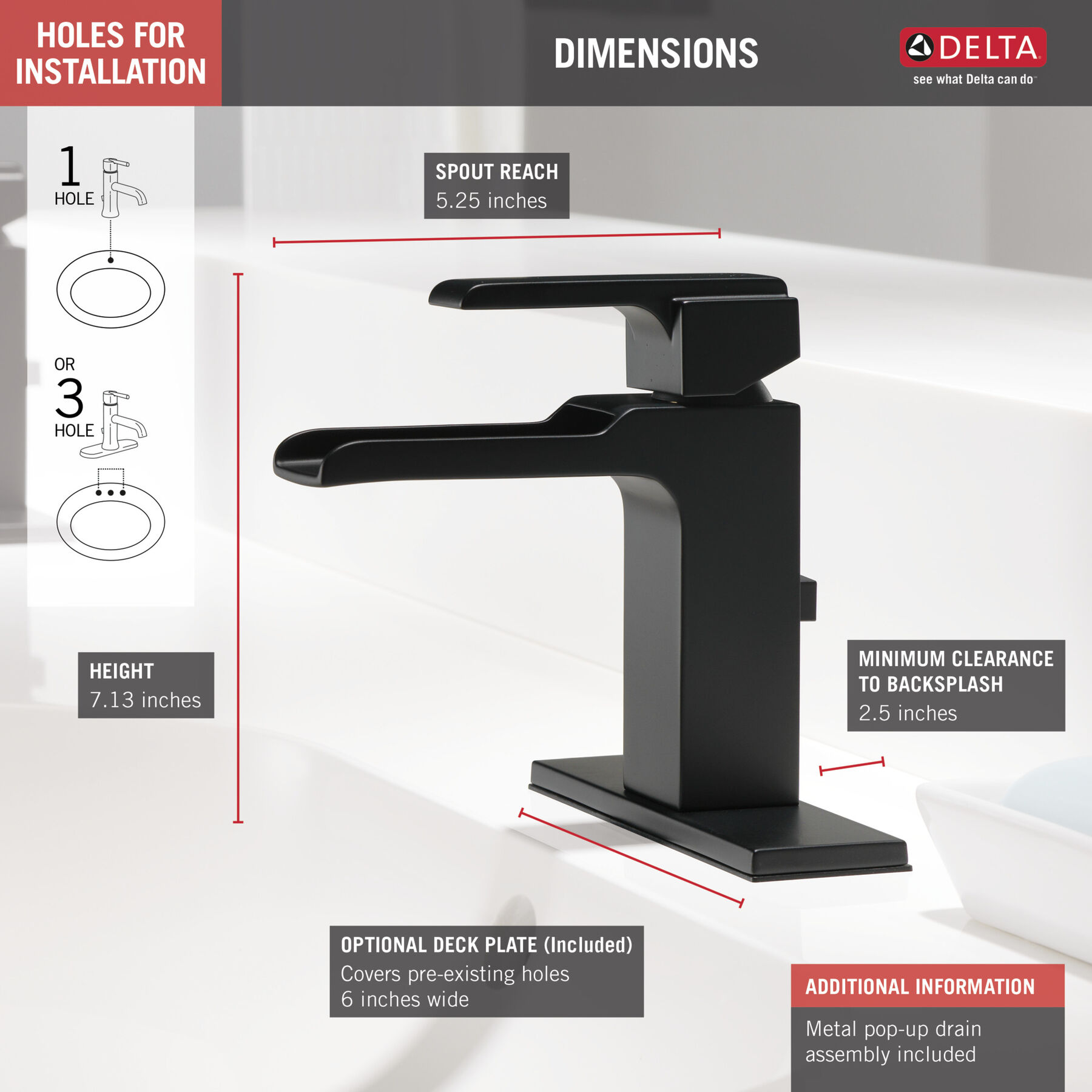 Single Handle Channel Bathroom Faucet (Recertified)