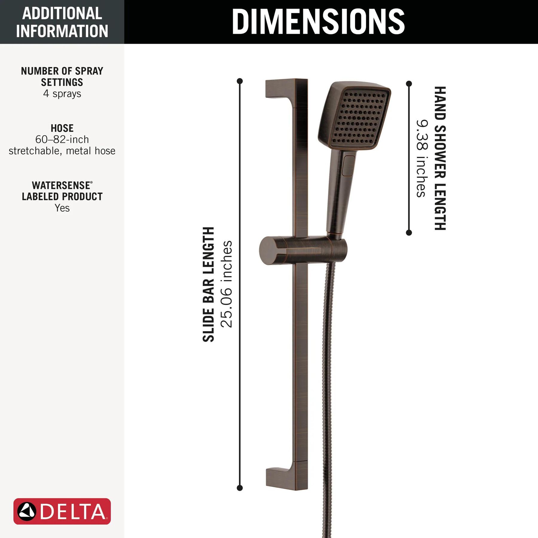 4-Setting Hand Shower with Slide Bar featuring FeatherRain&trade; Spray