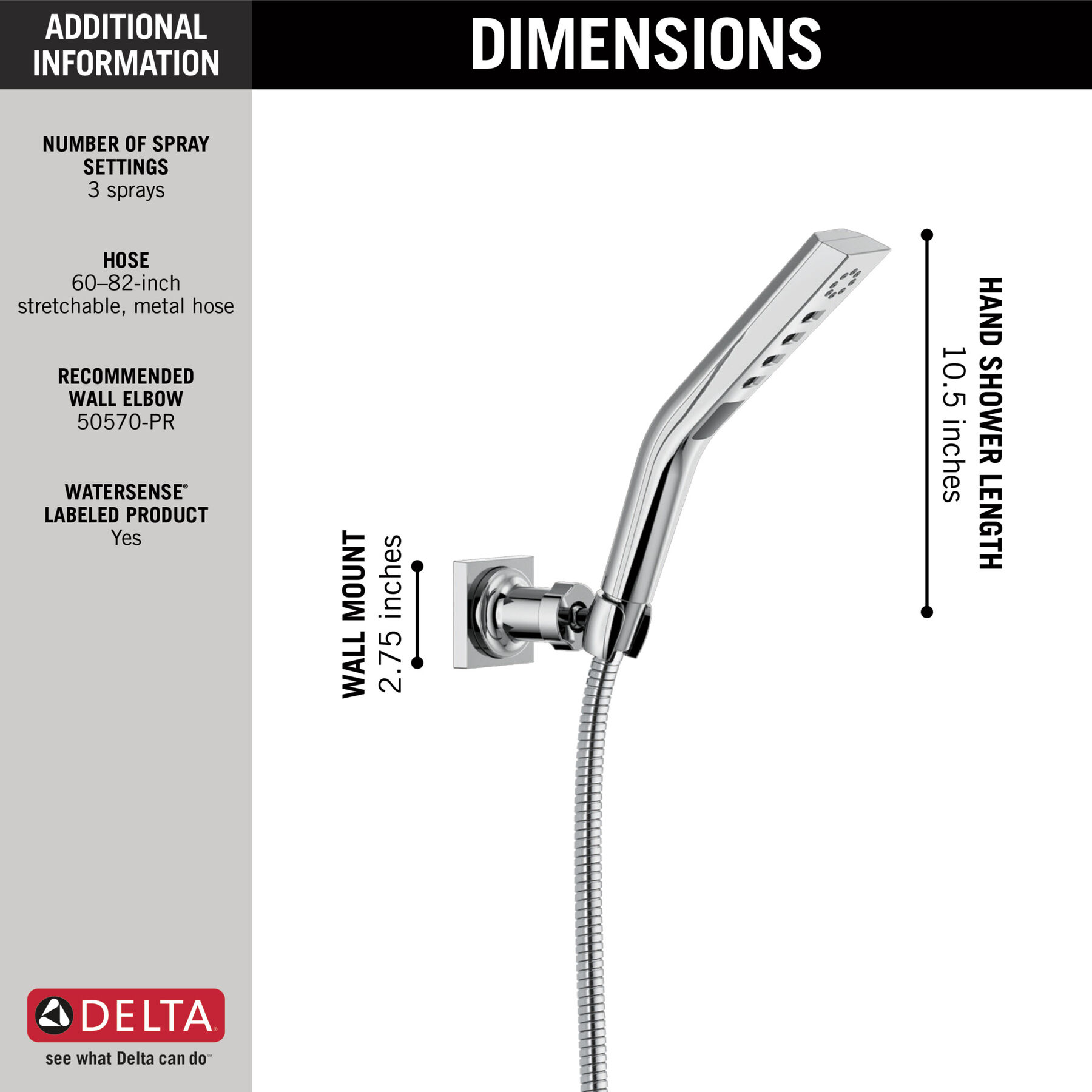 H<sub>2</sub>Okinetic&reg; 3-Setting Wall Mount Hand Shower