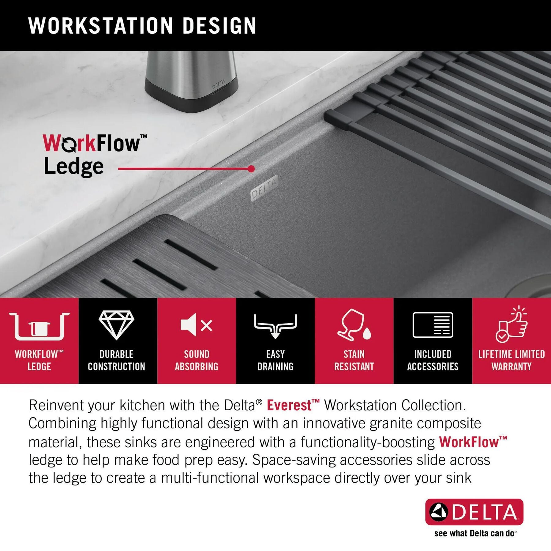 32&rdquo; Granite Composite Workstation Kitchen Sink Undermount Single Bowl with WorkFlow&trade; Ledge and Accessories in Dark Grey