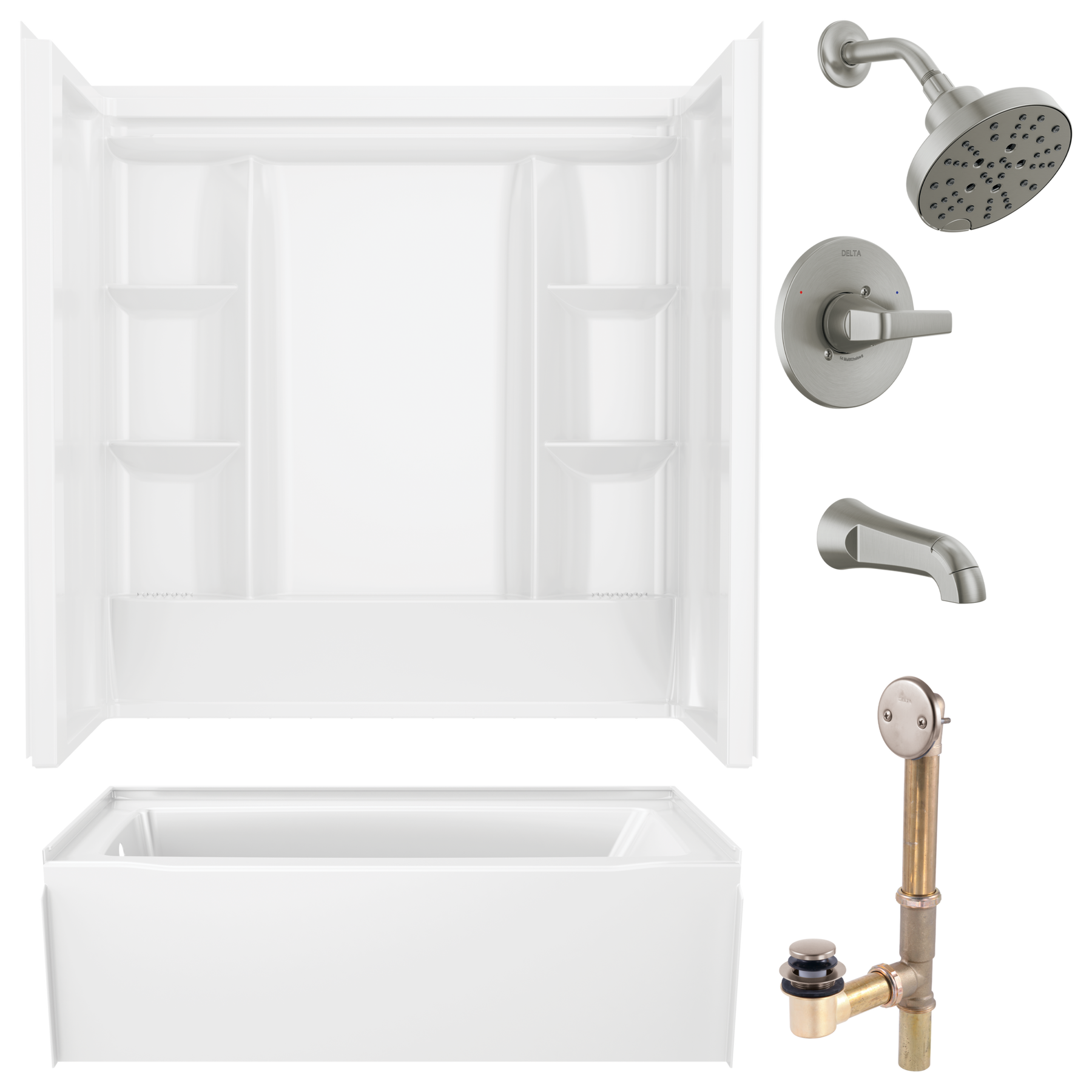60x30 Alcove Bathtub, Wall Set, Trim and Drain Bundle - Left Drain
