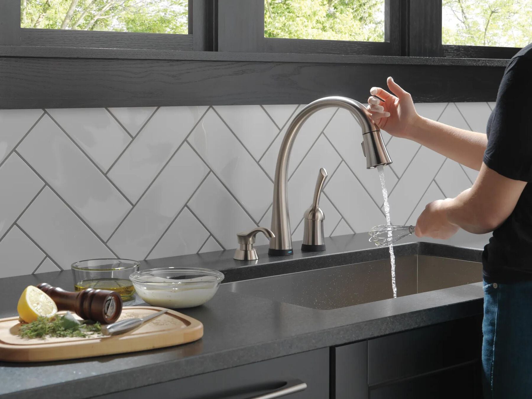 Single Handle Pull-Down Kitchen Faucet with Touch2O&reg; Technology and Soap Dispenser