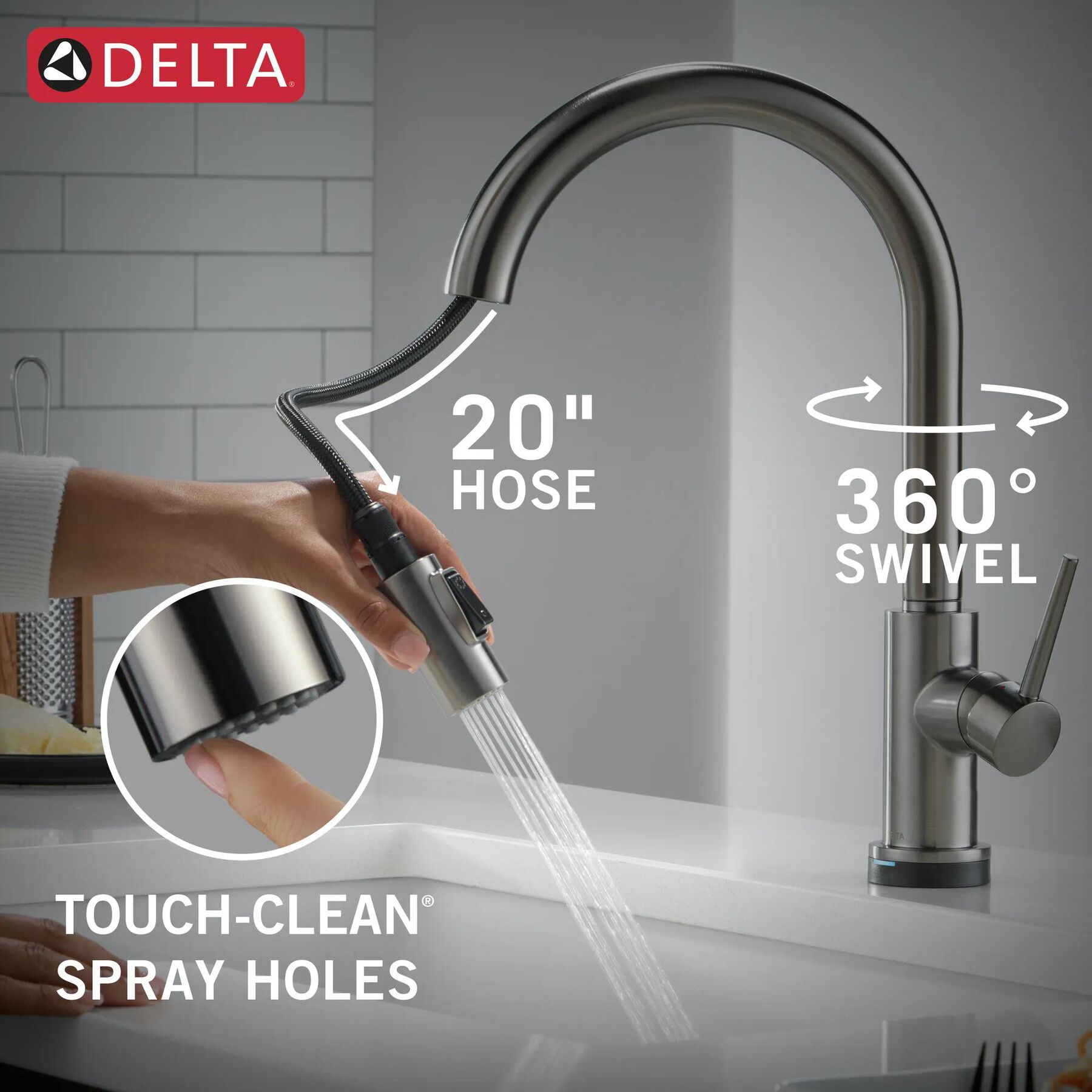 Touch2O with Touchless and VoiceIQ&reg; Technology Single Handle Pull-Down Kitchen Faucet with Soap Dispenser