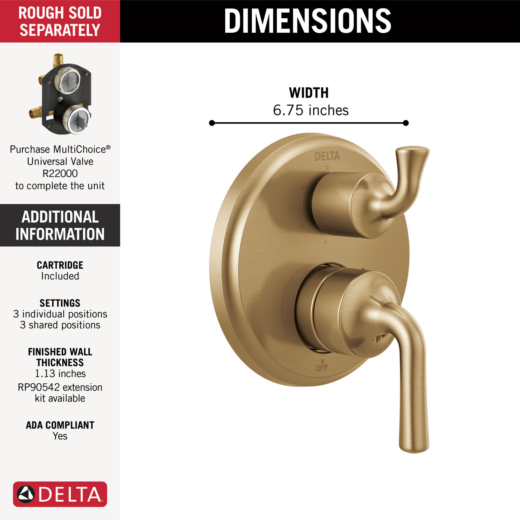Two-Handle Monitor&reg; 14 Series Valve Trim with 6-Setting Integrated Diverter