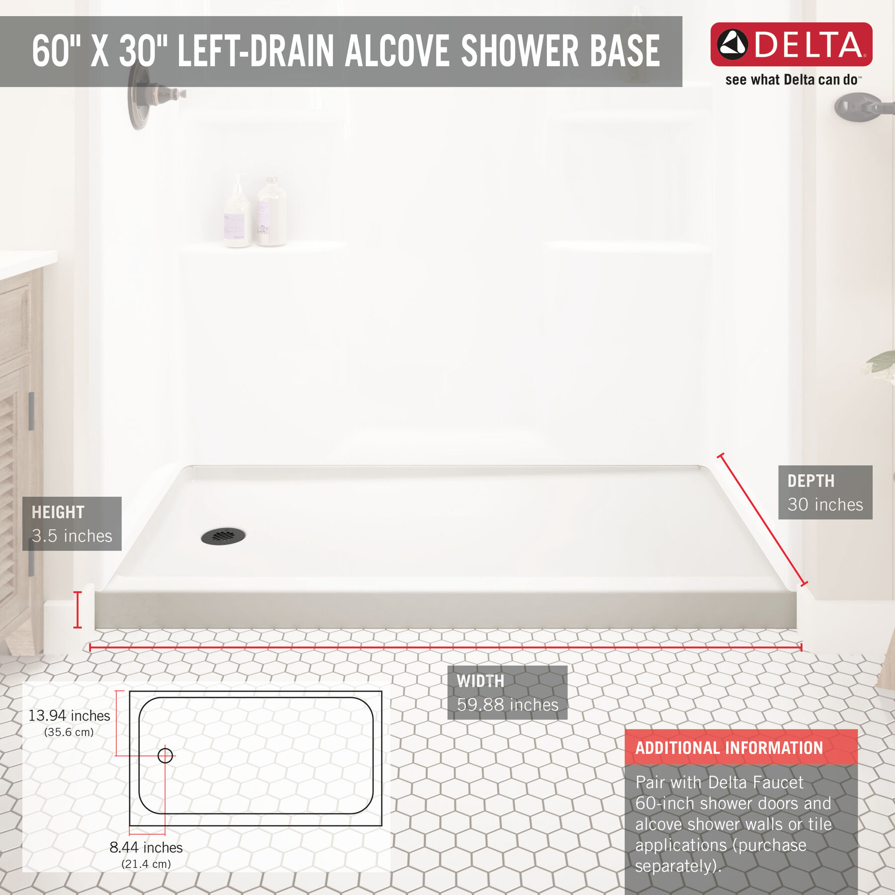ProCrylic 60 in. x 30 in. Shower Base Left Drain