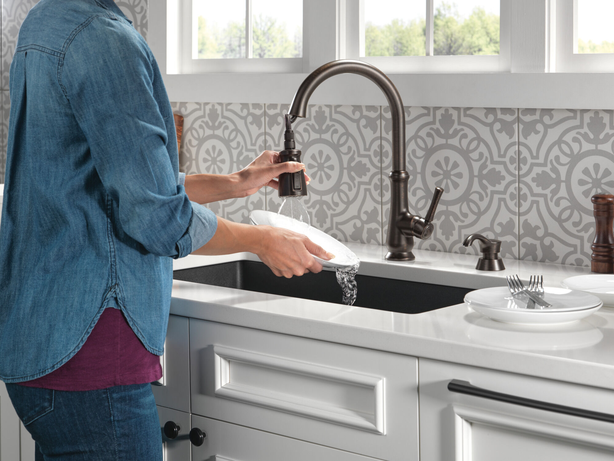 Single Handle Pull-Down Kitchen Faucet with Soap Dispenser and