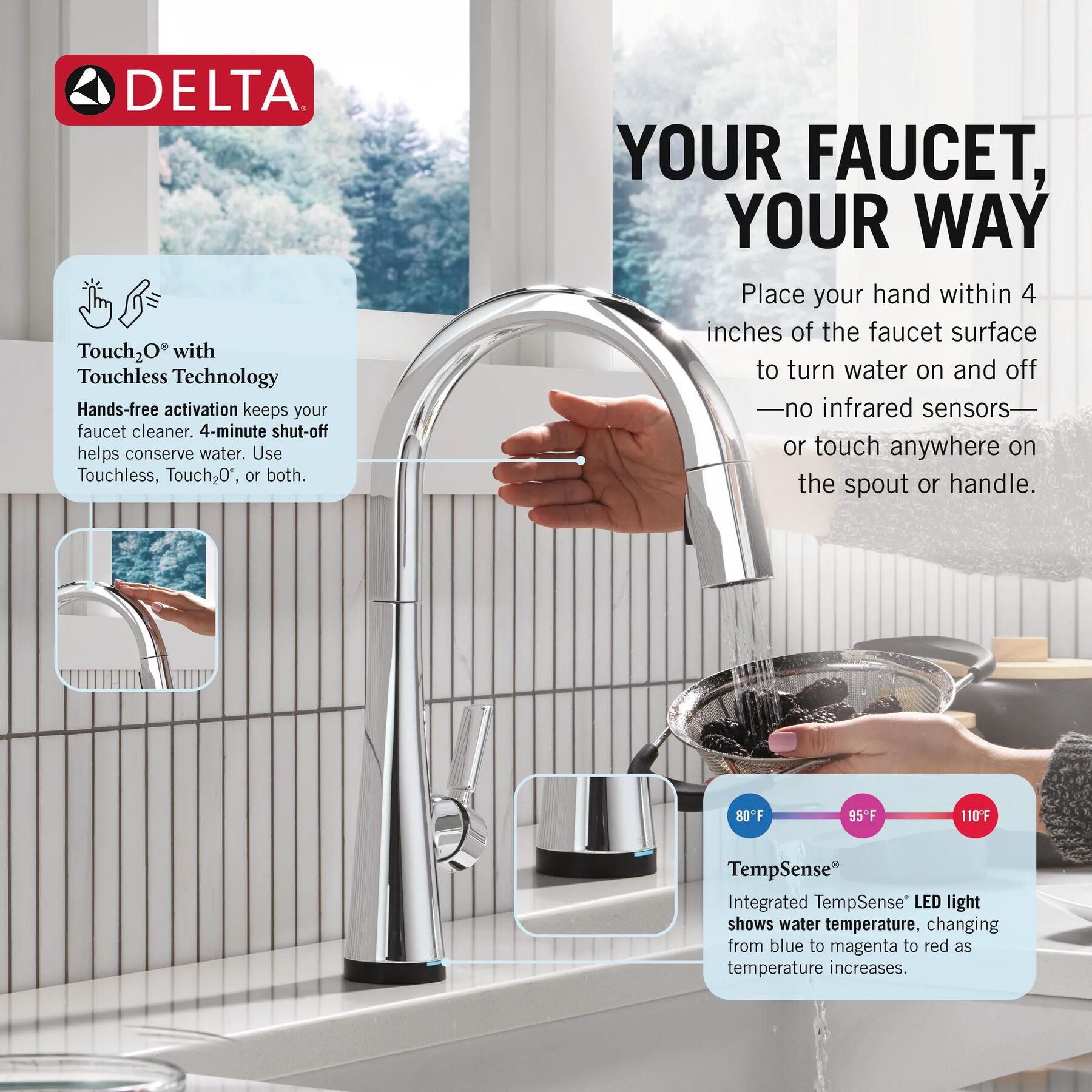 Touch<sub>2</sub>O&reg; Technology Kitchen Faucet with Touchless Technology