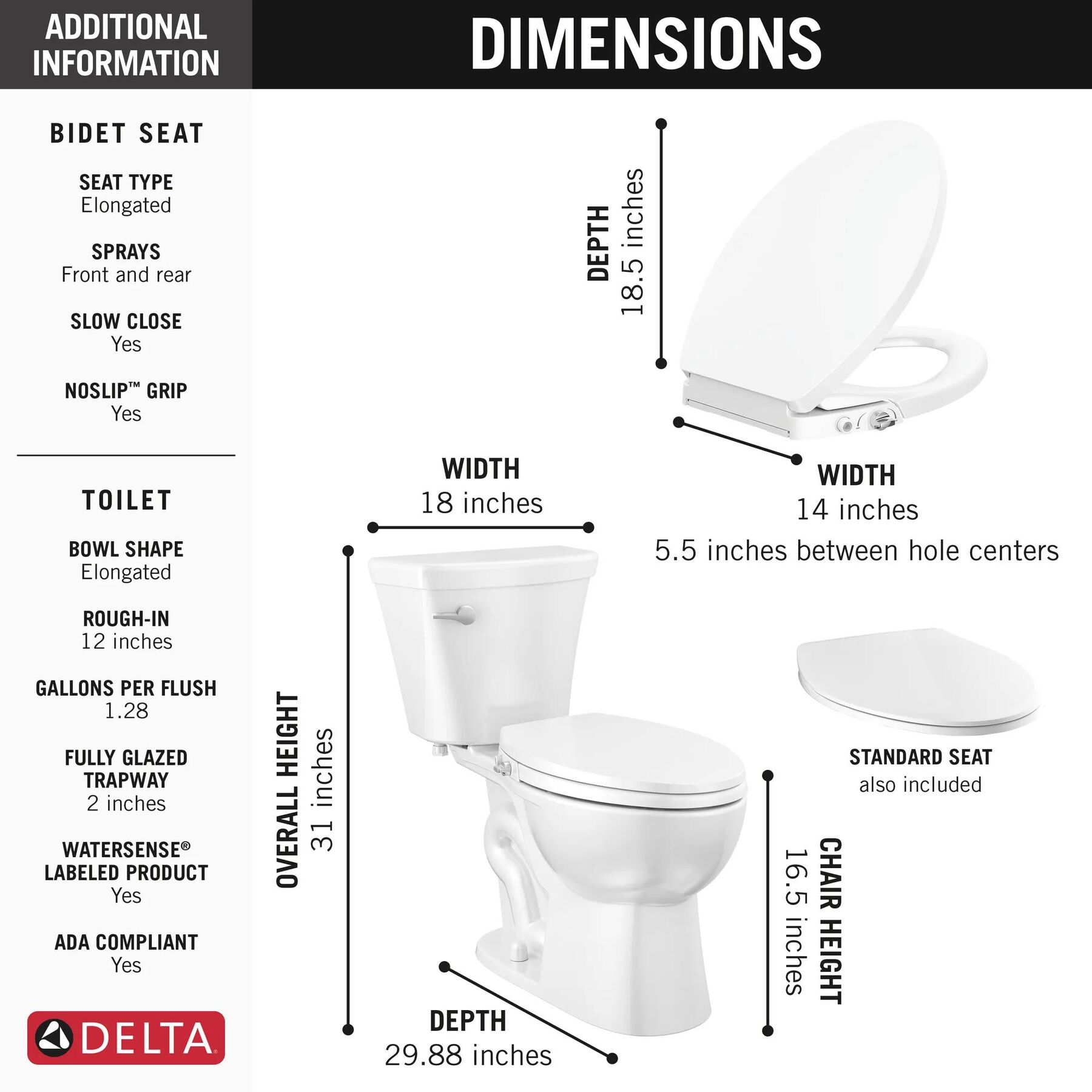 Toilet Single-Flush with Bidet Seat Bundle