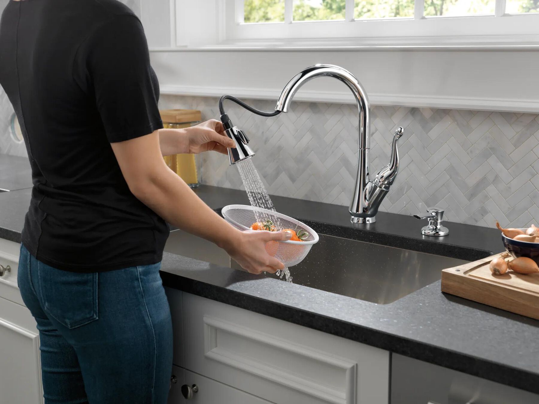 Single Handle Pull-Down Kitchen Faucet with Soap Dispenser