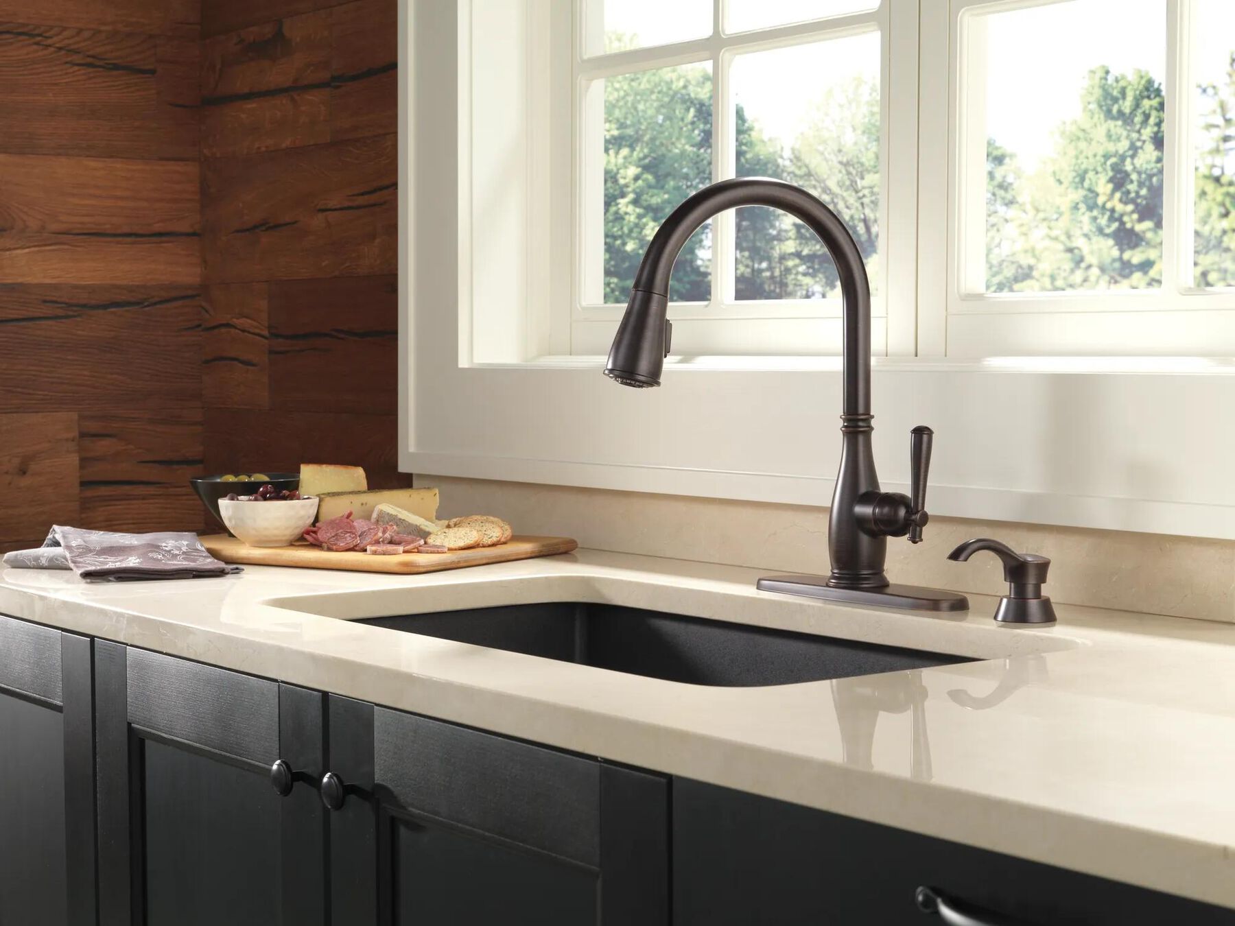 Single Handle Pull-Down Kitchen Faucet with Soap Dispenser