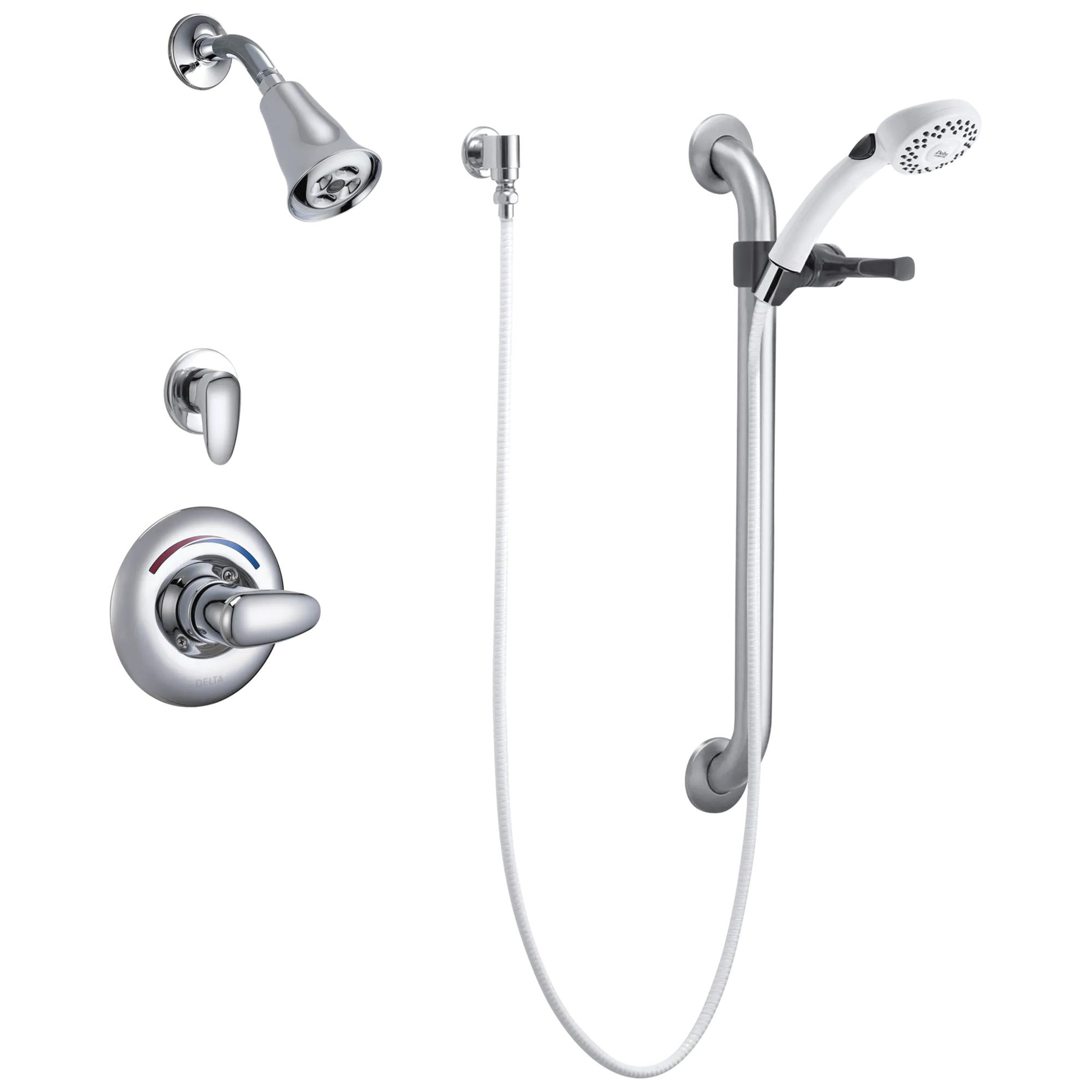 Universal Dual Shower Trim Diverter Hand Shower and Grab Bar