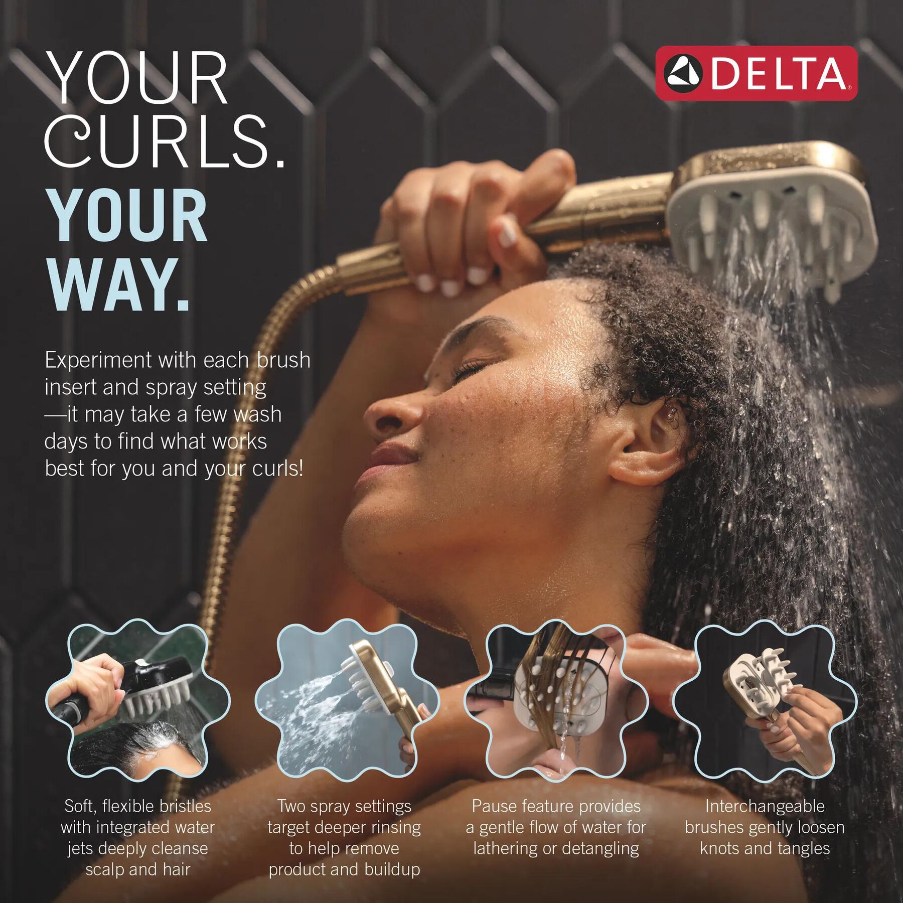 Detangling Hand Shower with 4-Setting Showerhead Bundle