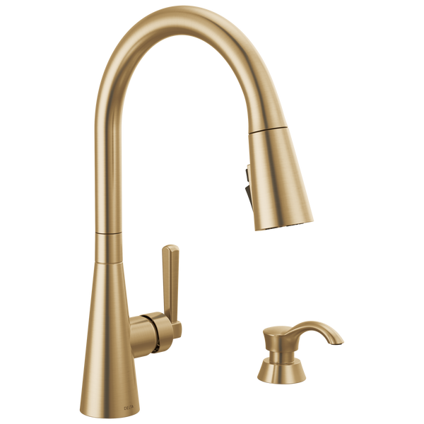Single Handle Pull-Down Kitchen Faucet with Soap Dispenser and ShieldSpray Technology