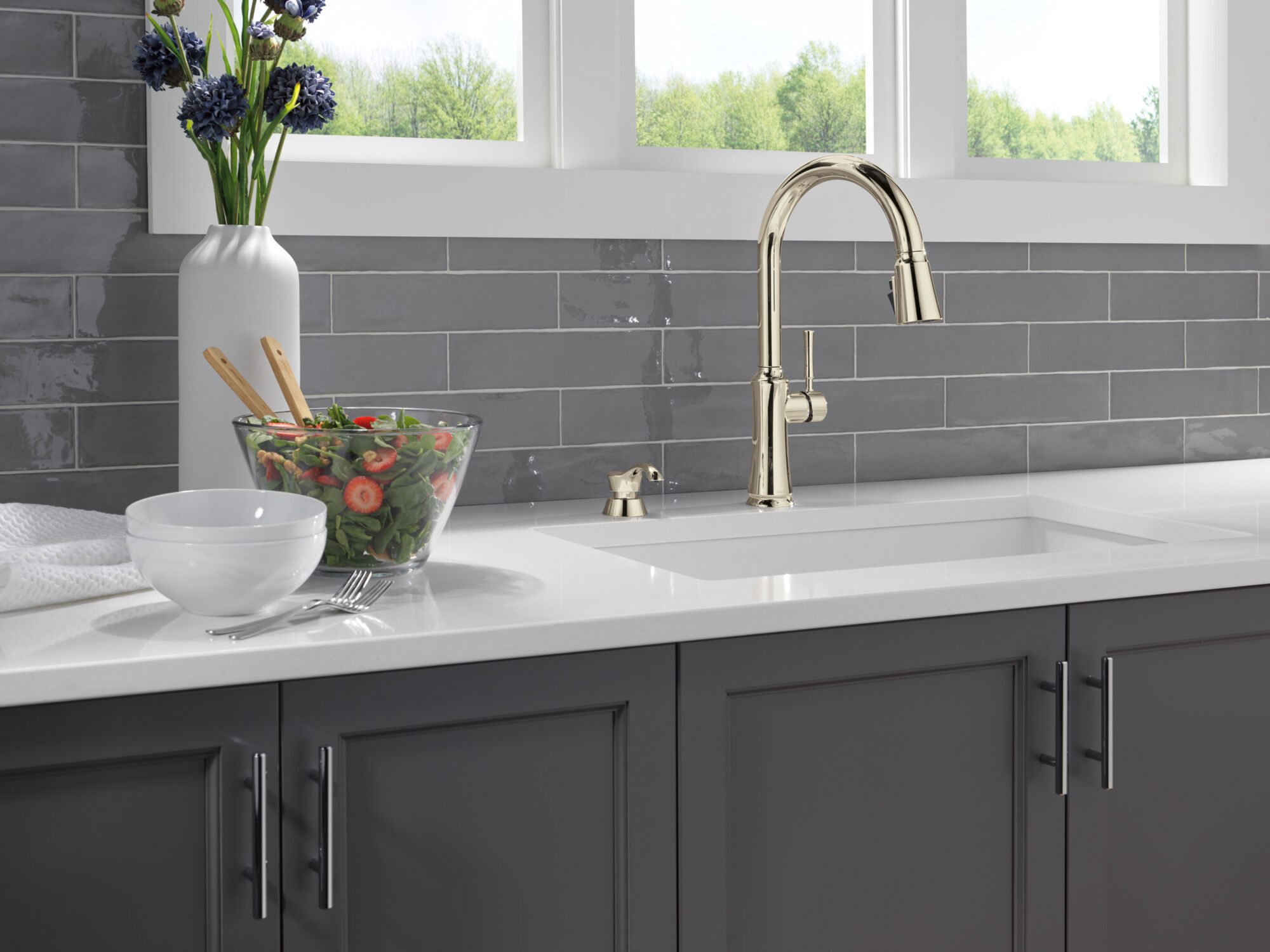 Single Handle Pull-Down Kitchen Faucet with Soap Dispenser and