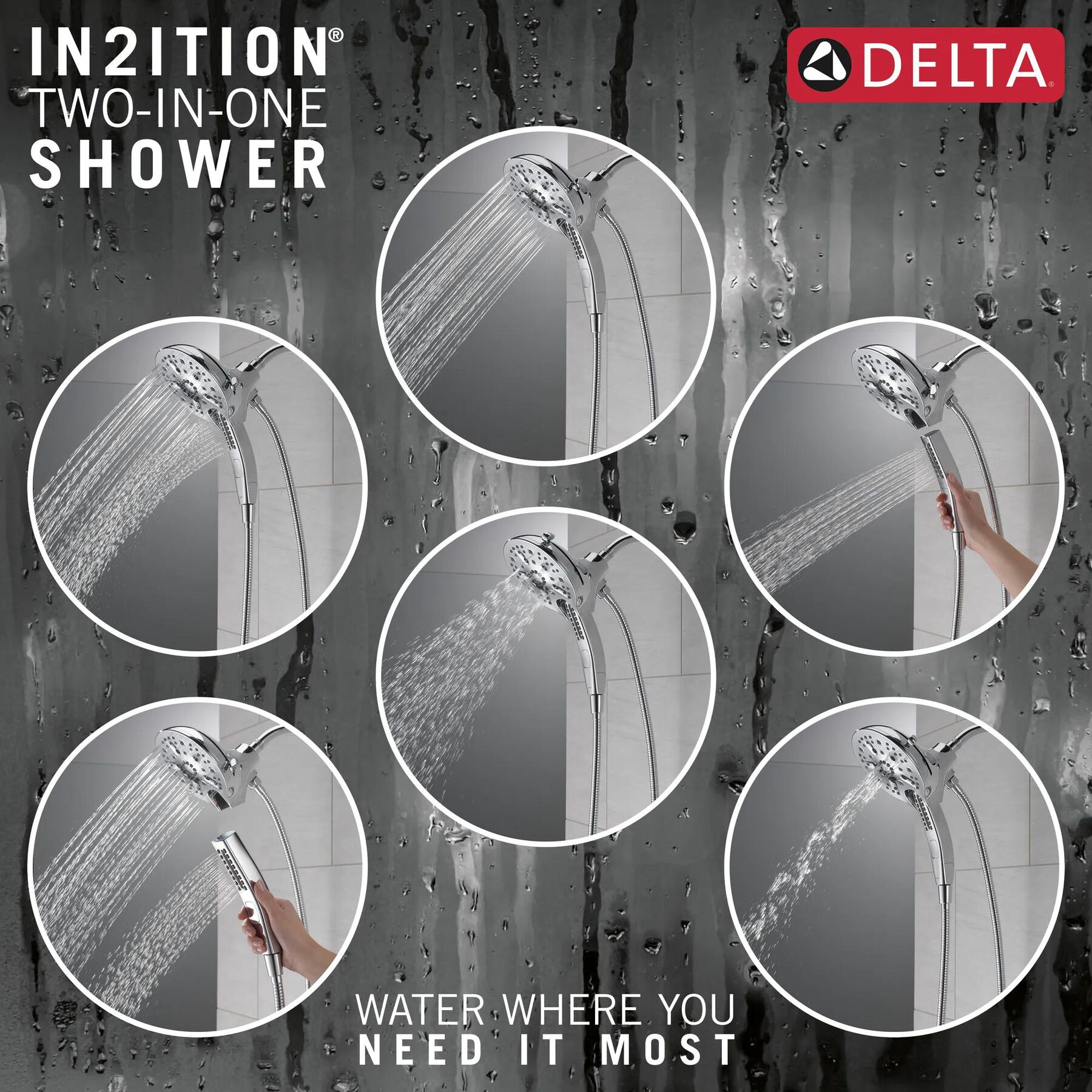 In2ition&reg; H<sub>2</sub>Okinetic&reg; 5-Setting Two-in-One Shower (Recertified)