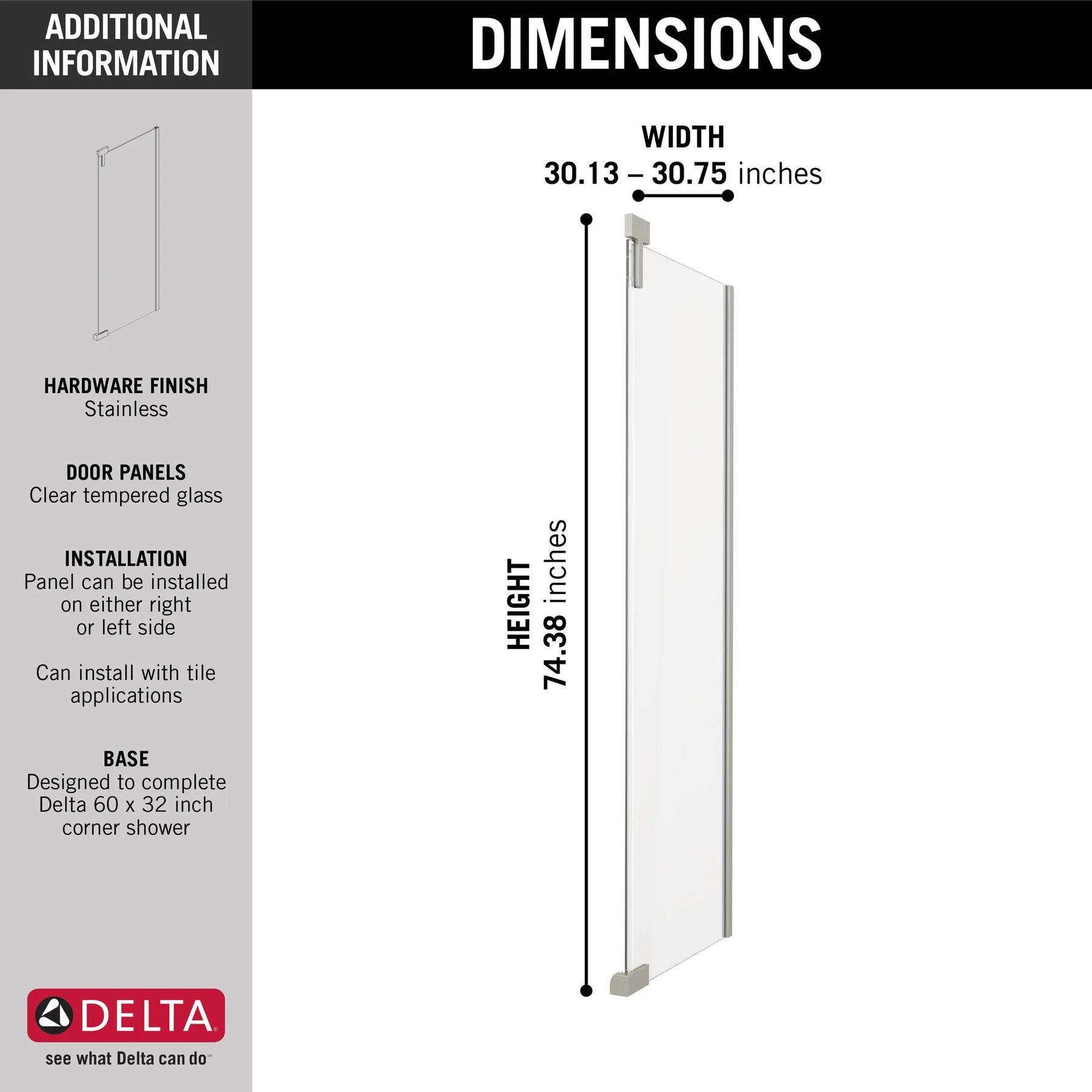 60&rdquo;x32&rdquo; Stainless Corner Panel