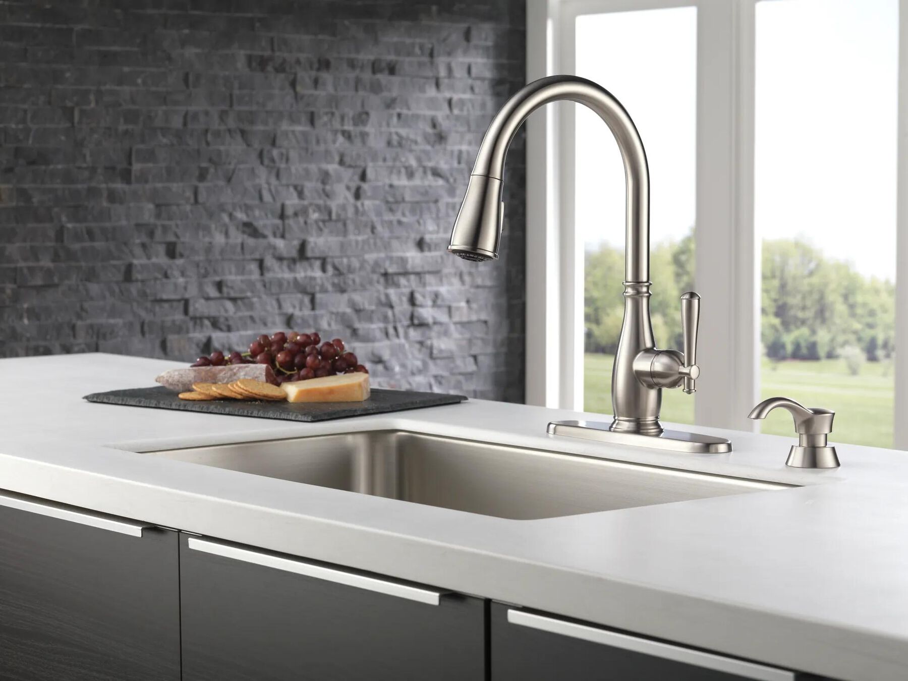 Single Handle Pull-Down Kitchen Faucet with Soap Dispenser