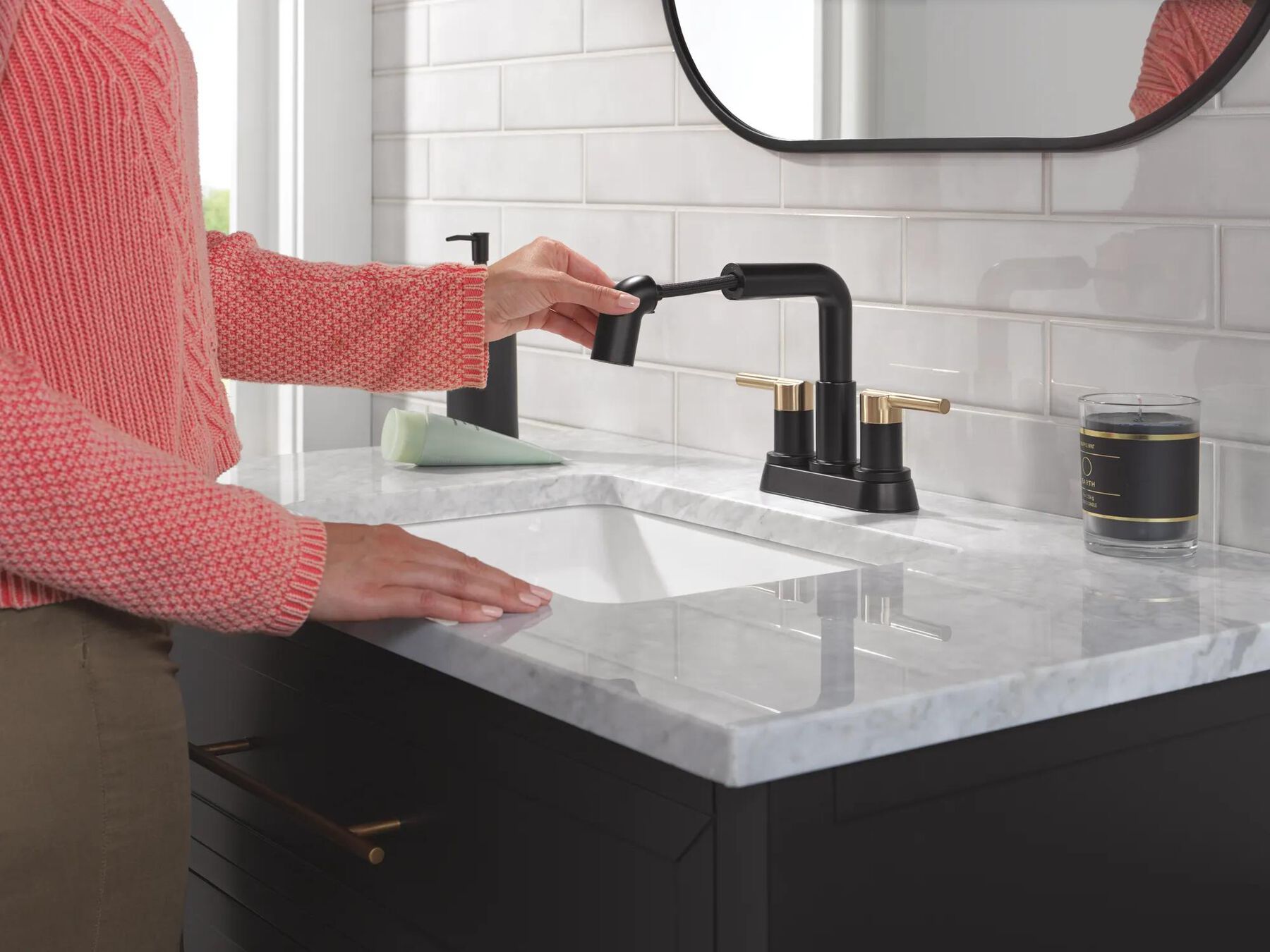 Two Handle Centerset Pull-Down Bathroom Faucet