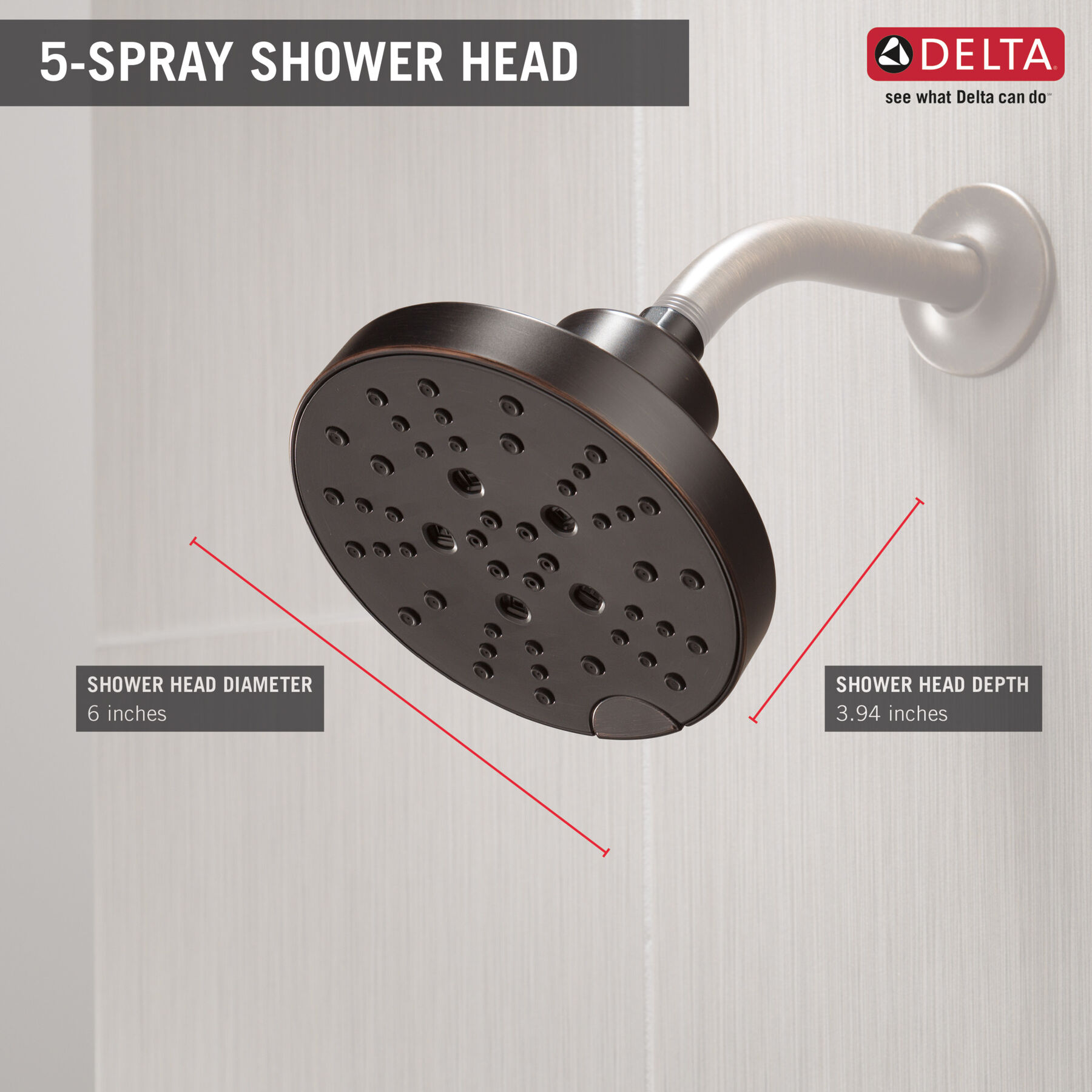 H<sub>2</sub>Okinetic&reg; 5-Setting Contemporary Raincan Shower Head (Recertified)
