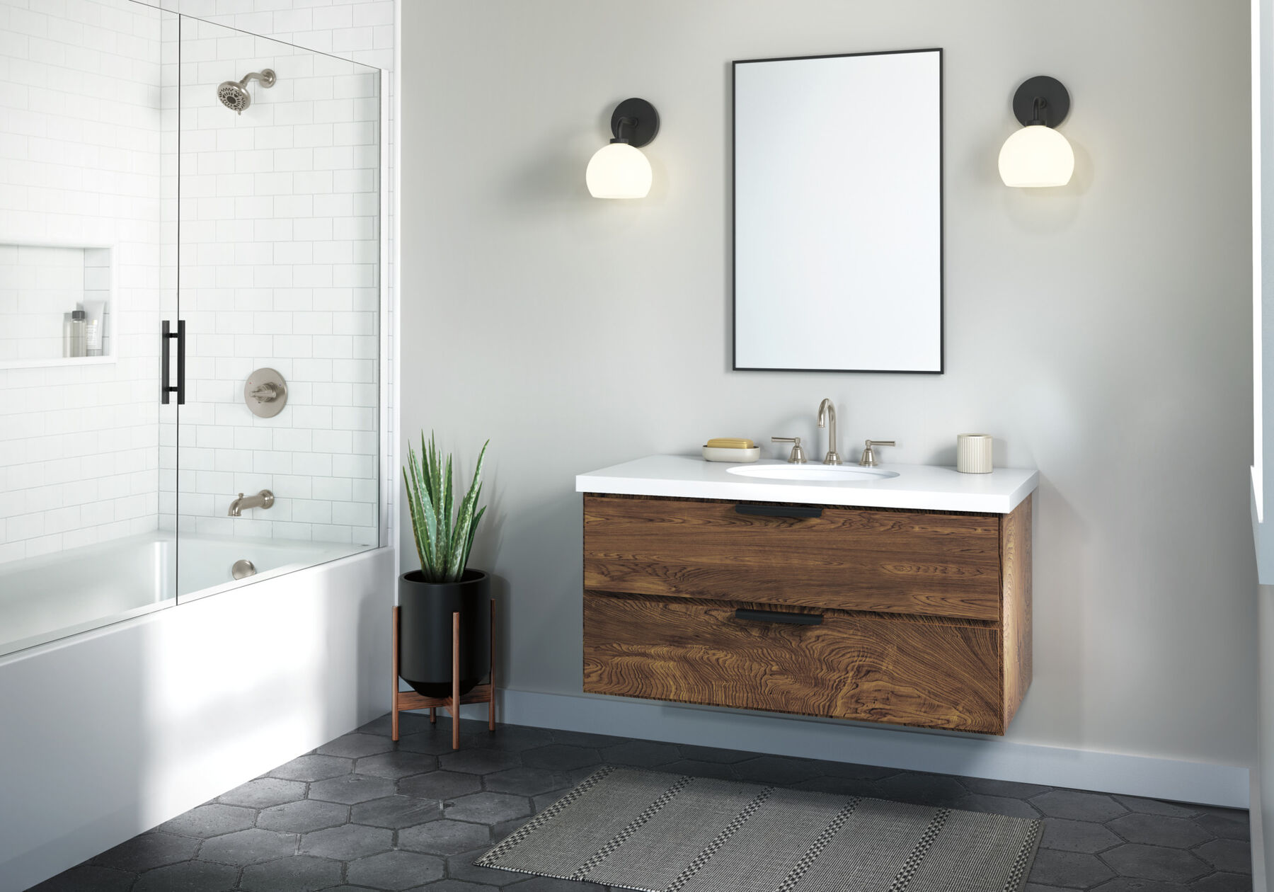 Widespread Lavatory Faucet with 14 Series Tub Shower Trim and Rough Bundle