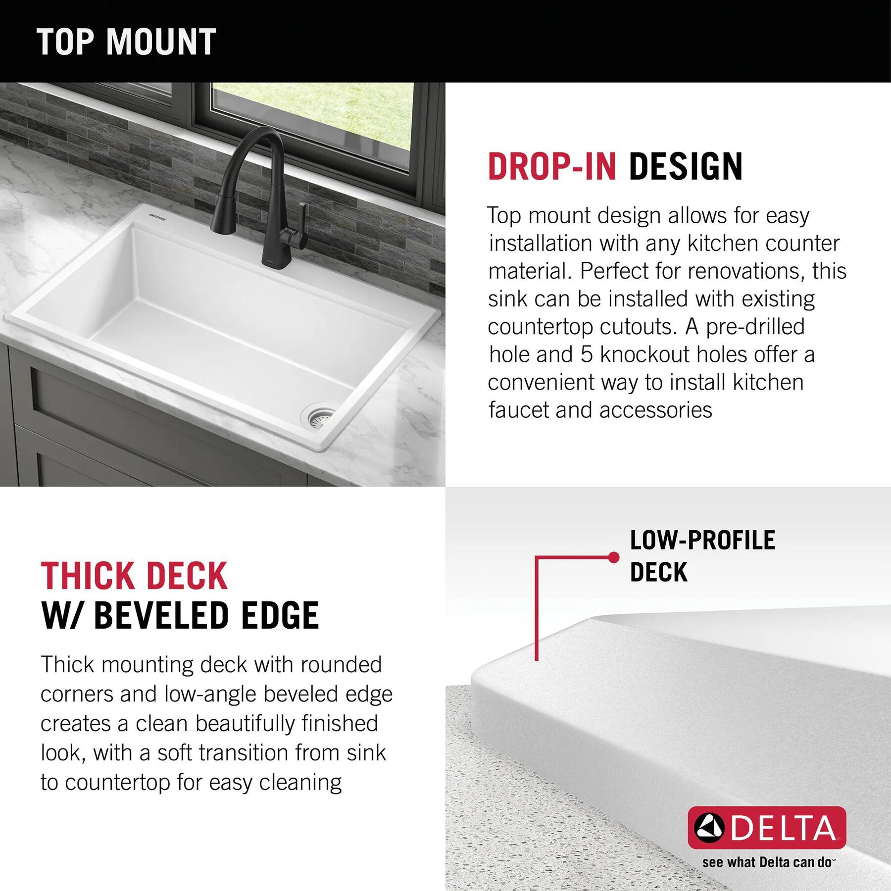 33&rdquo;&nbsp;Granite Composite&nbsp;Workstation Kitchen Sink&nbsp;Drop-In&nbsp;Top Mount Single Bowl with&nbsp;WorkFlow&trade; Ledge and Accessories