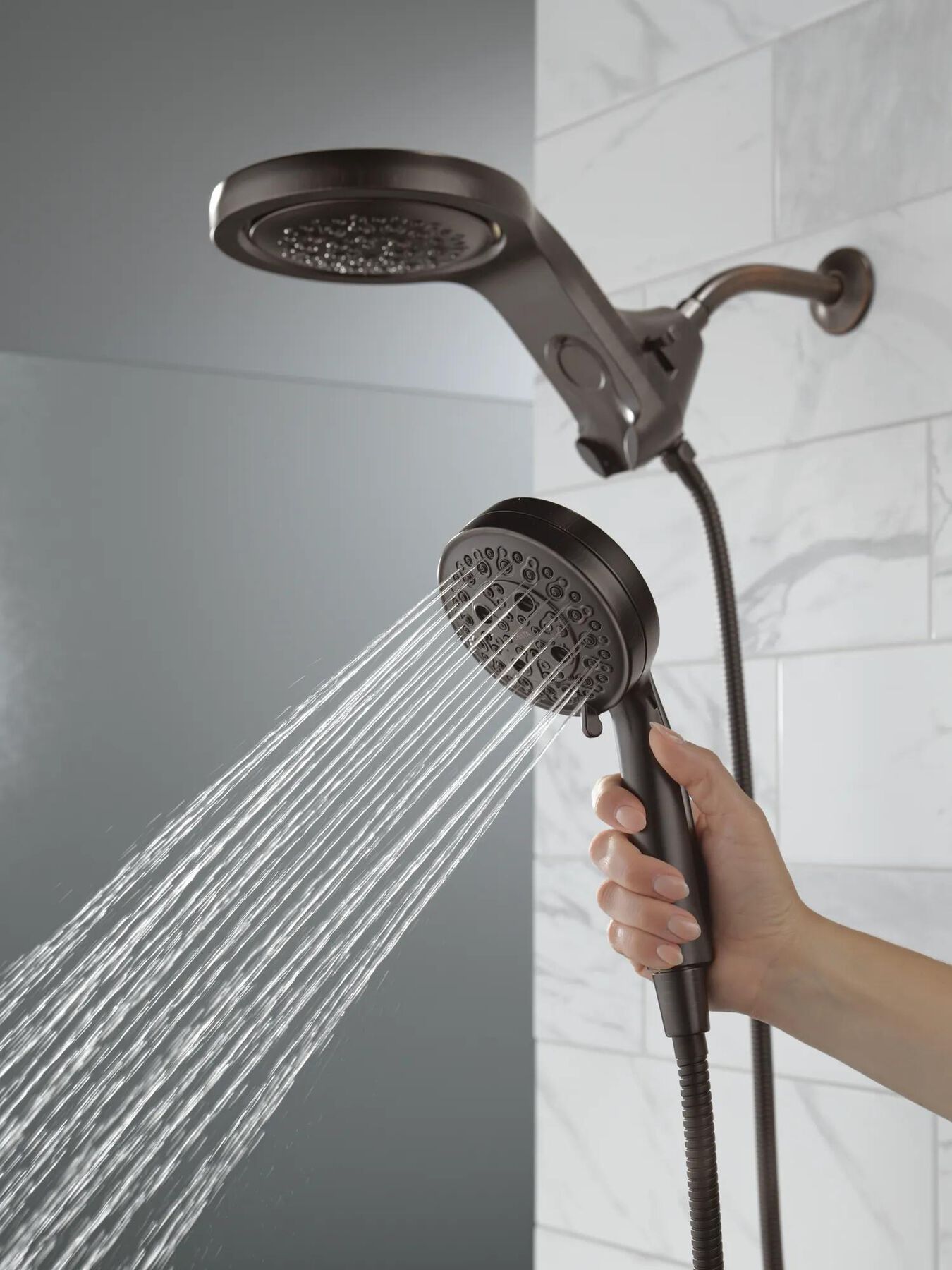 HydroRain&reg; H<sub>2</sub>Okinetic&reg; 5-Setting Two-in-One Shower Head