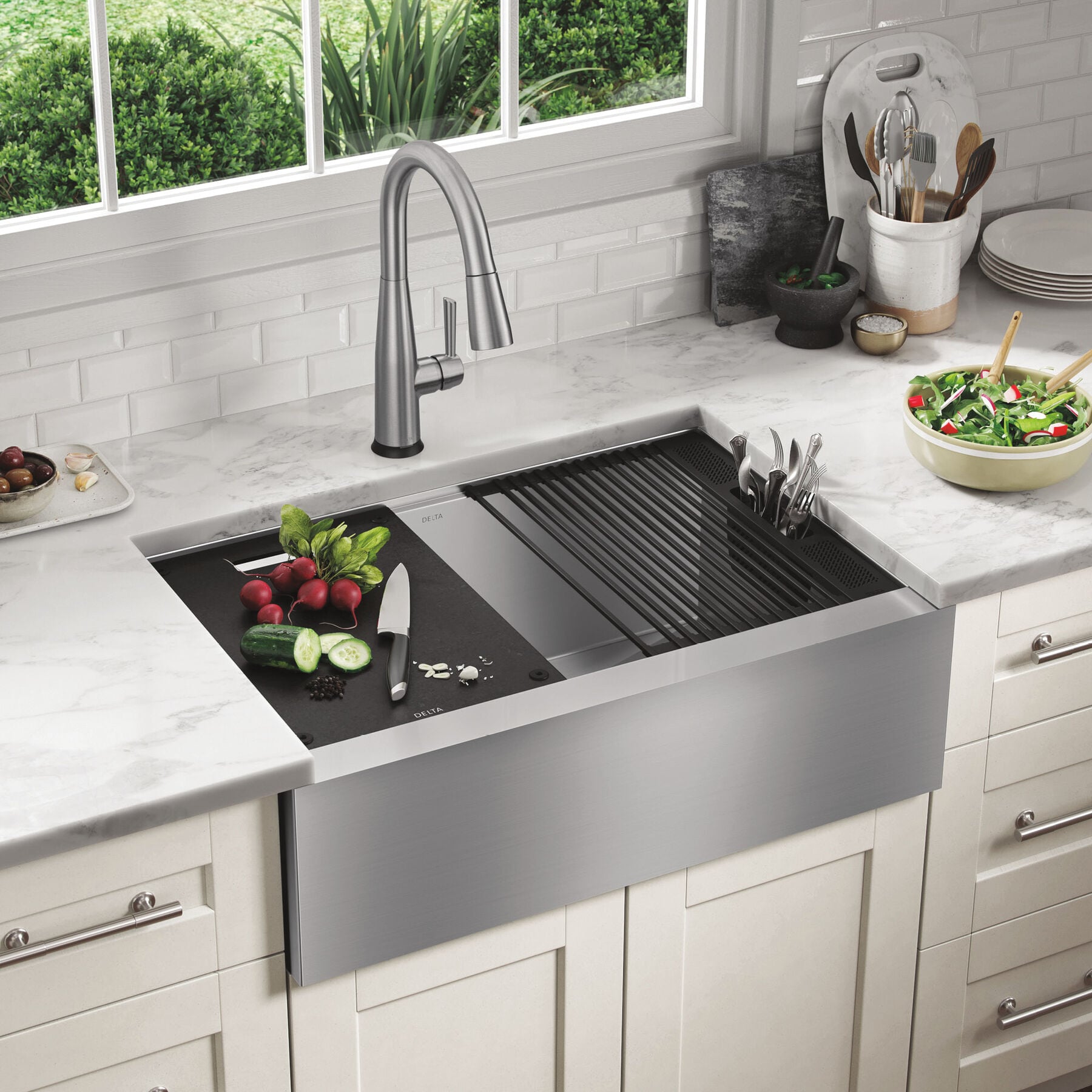 30&rdquo; Workstation Undermount&nbsp;Single Bowl&nbsp;16 Gauge Stainless Steel&nbsp;Farmhouse Apron Front Kitchen Sink&nbsp;with&nbsp;WorkFlow&trade; Ledge and Accessories
