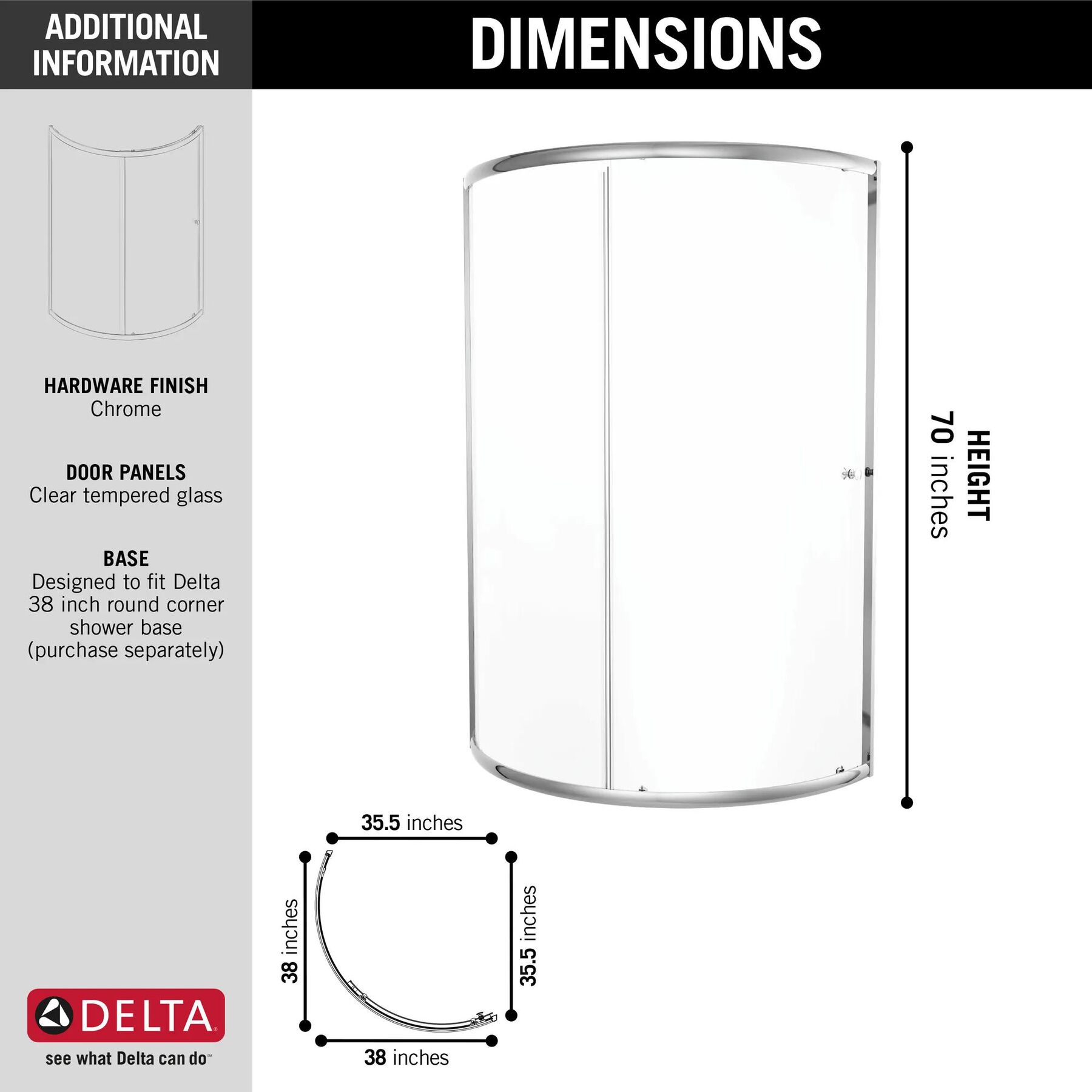 38" OPP Round Shower Enclosure Clear